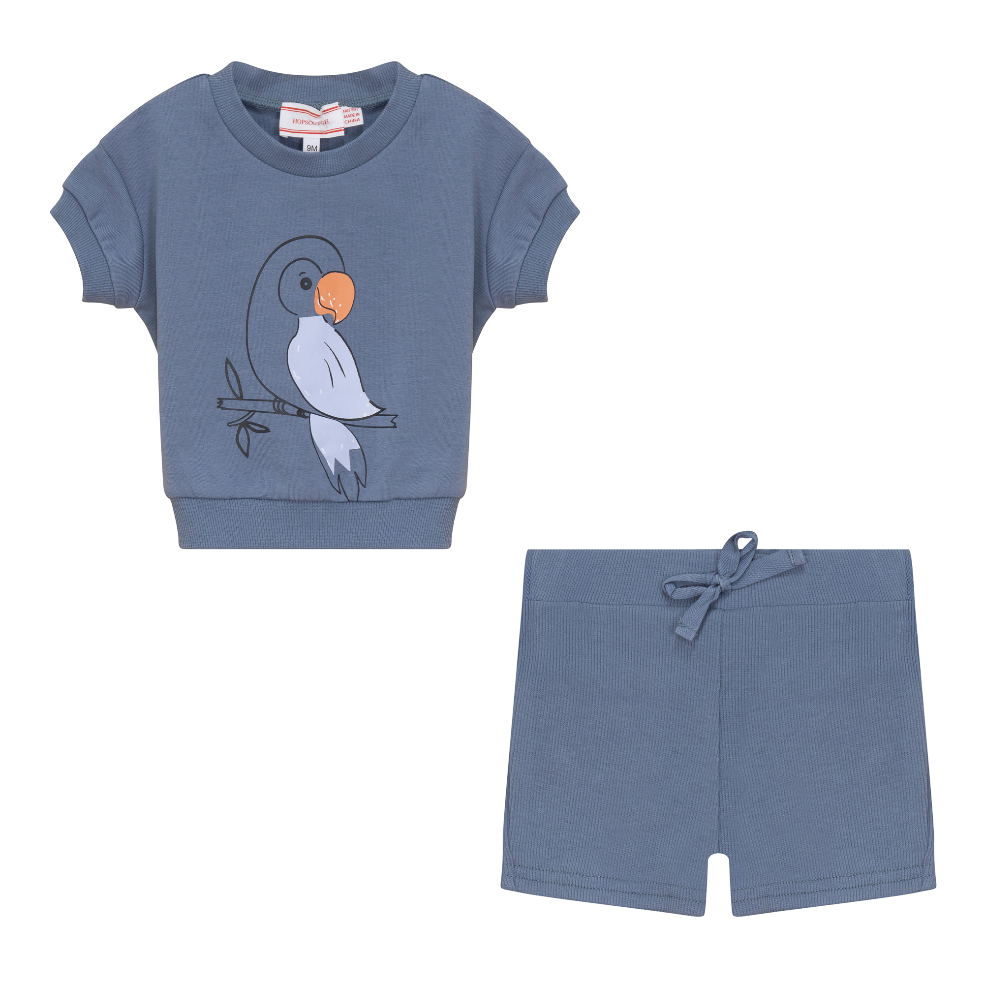 Bird Print 2Pc Set in Denim by Hopscotch