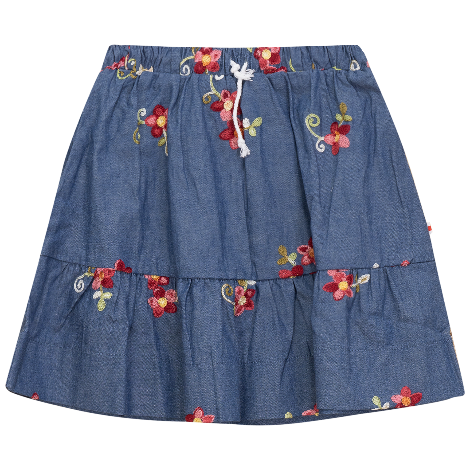 Woven Denim Flower Embroidered Skirt in Denim by Hopscotch