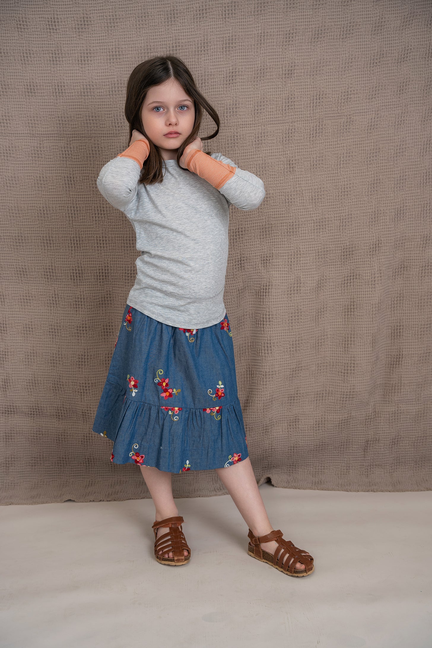 Woven Denim Flower Embroidered Skirt in by Hopscotch