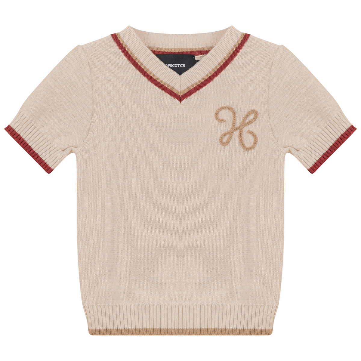 Contrast Trim Knit Top in Dark Almond Red by Hopscotch