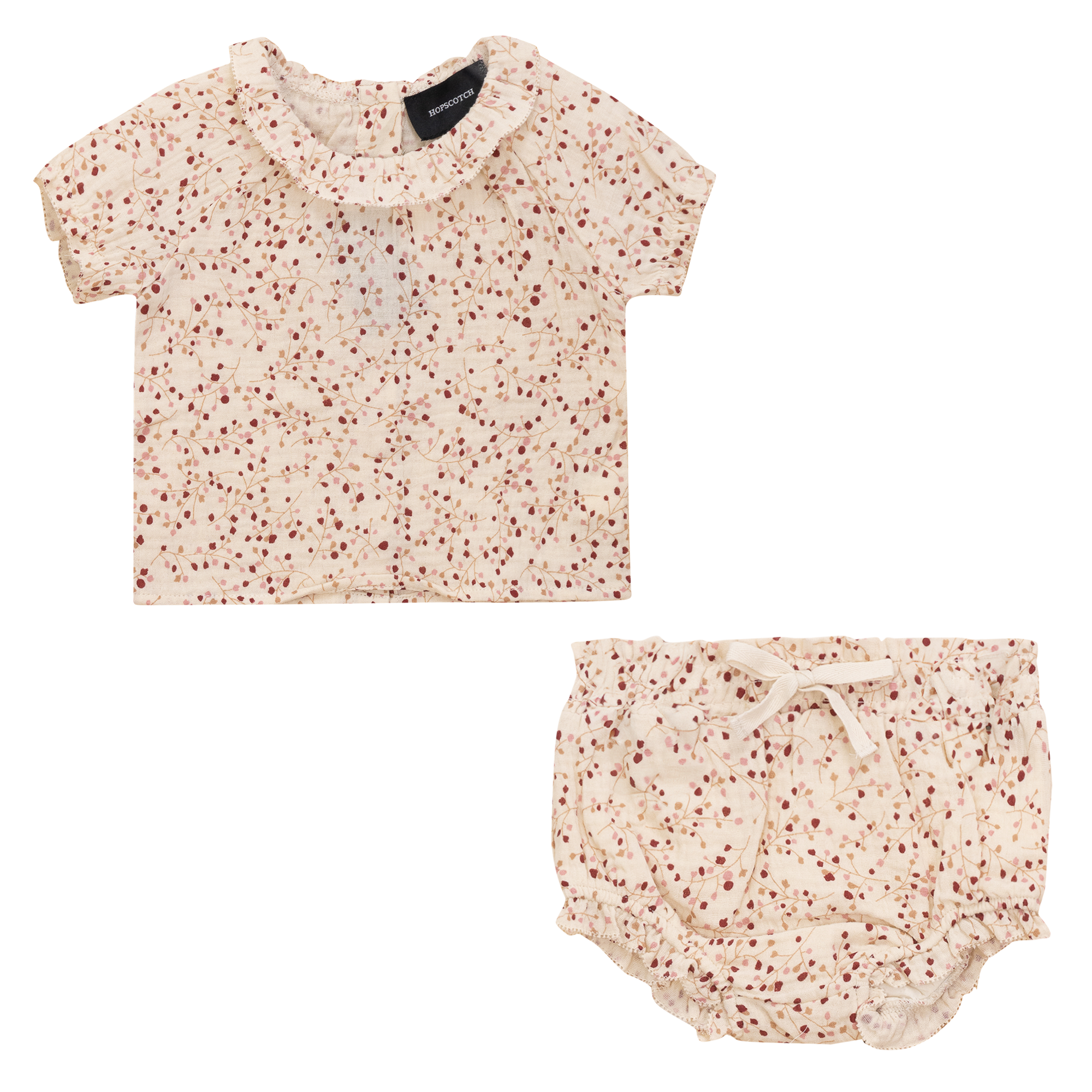 Crinkle Woven Flower Print 2Pc Set in Pink by Hopscotch