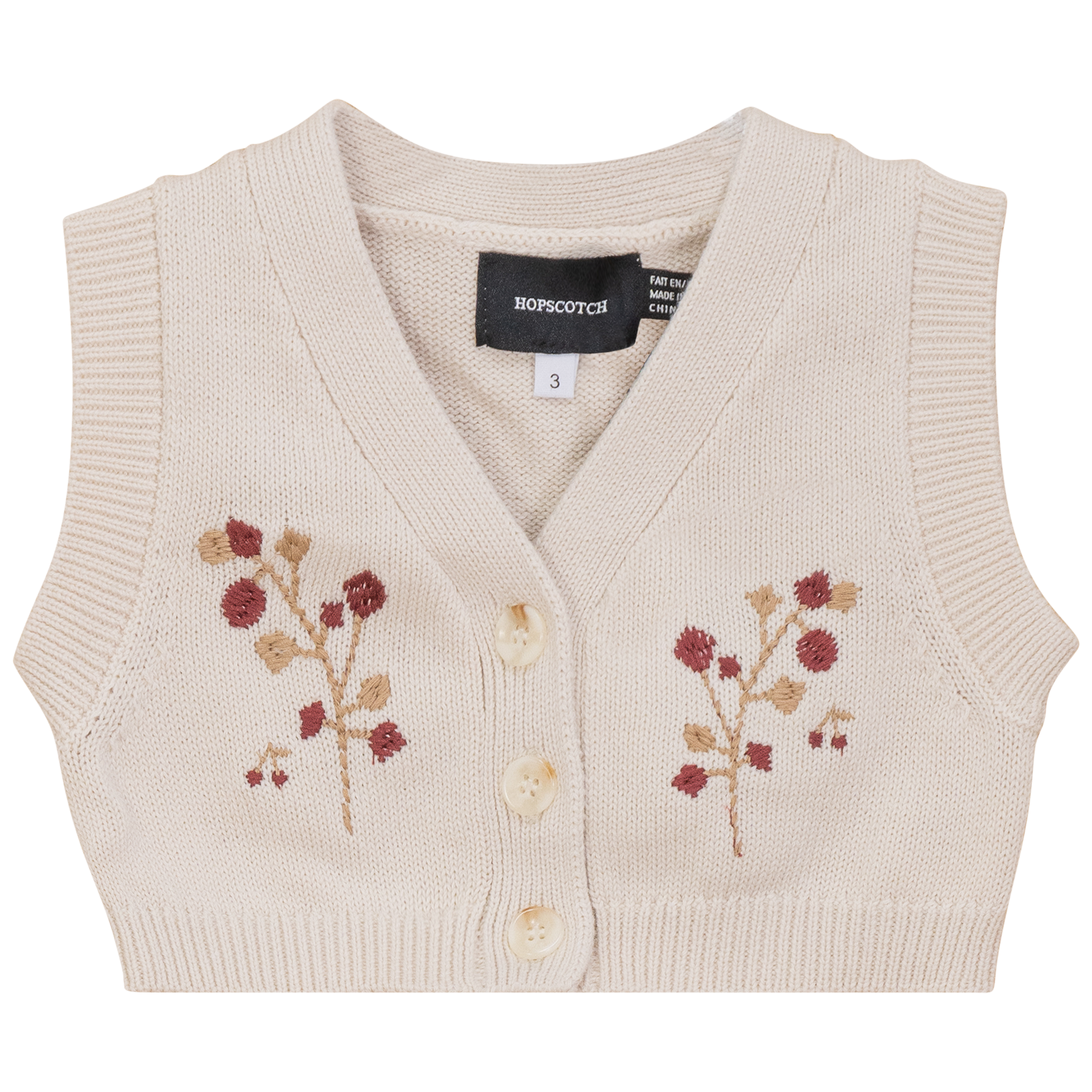 Flower Embroidered Knit Vest in Jute Mustard by Hopscotch