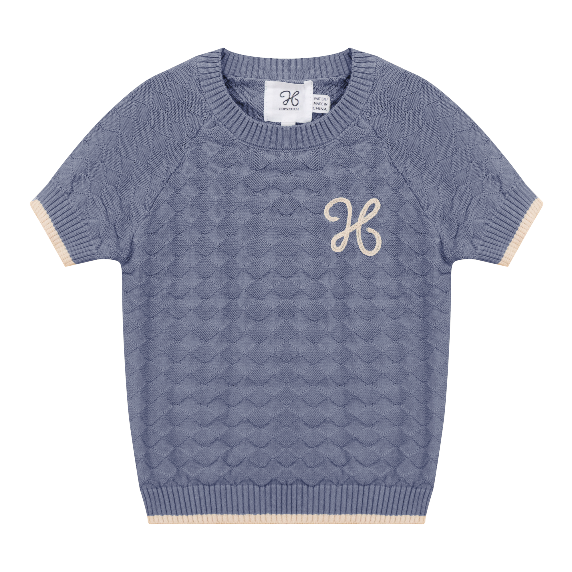 Diamond Textured Sweater in Blue Grey by Hopscotch Script
