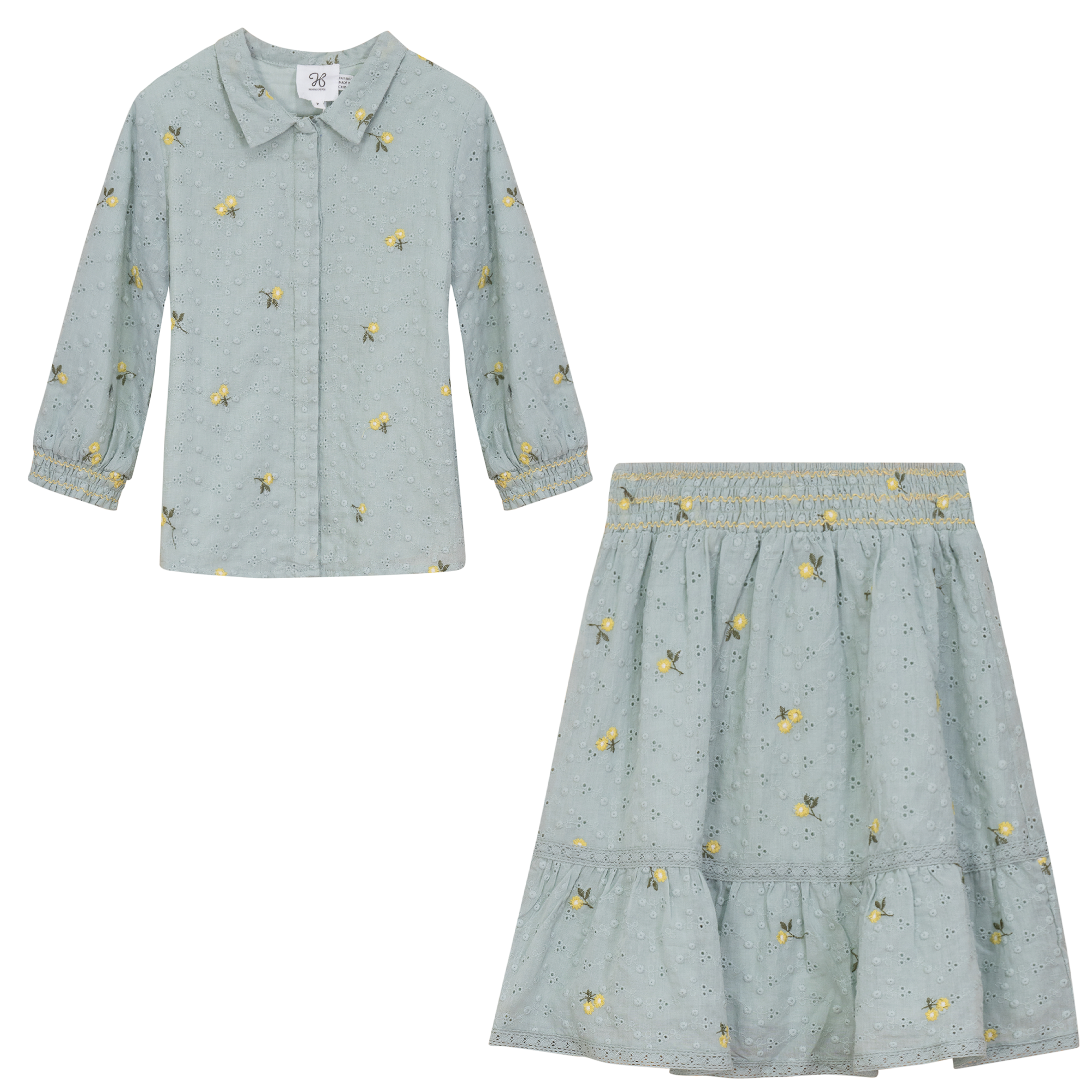 Flower Embroidered Skirt Set in Mint by Hopscotch Script