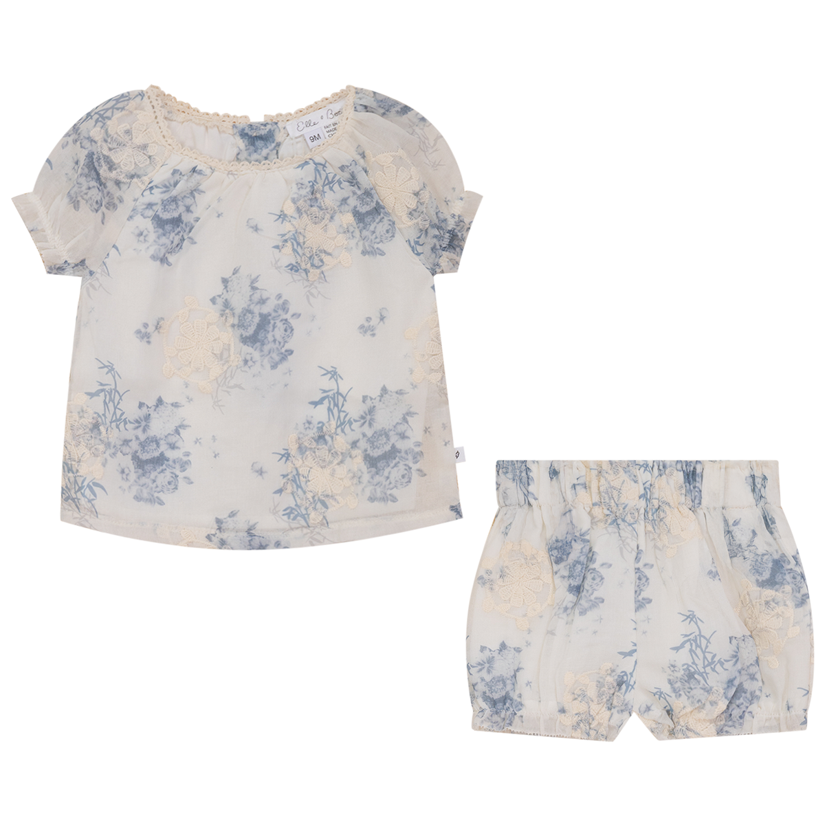 Woven Flower Embroidered 2Pc Set in Blue by Elle & Boo