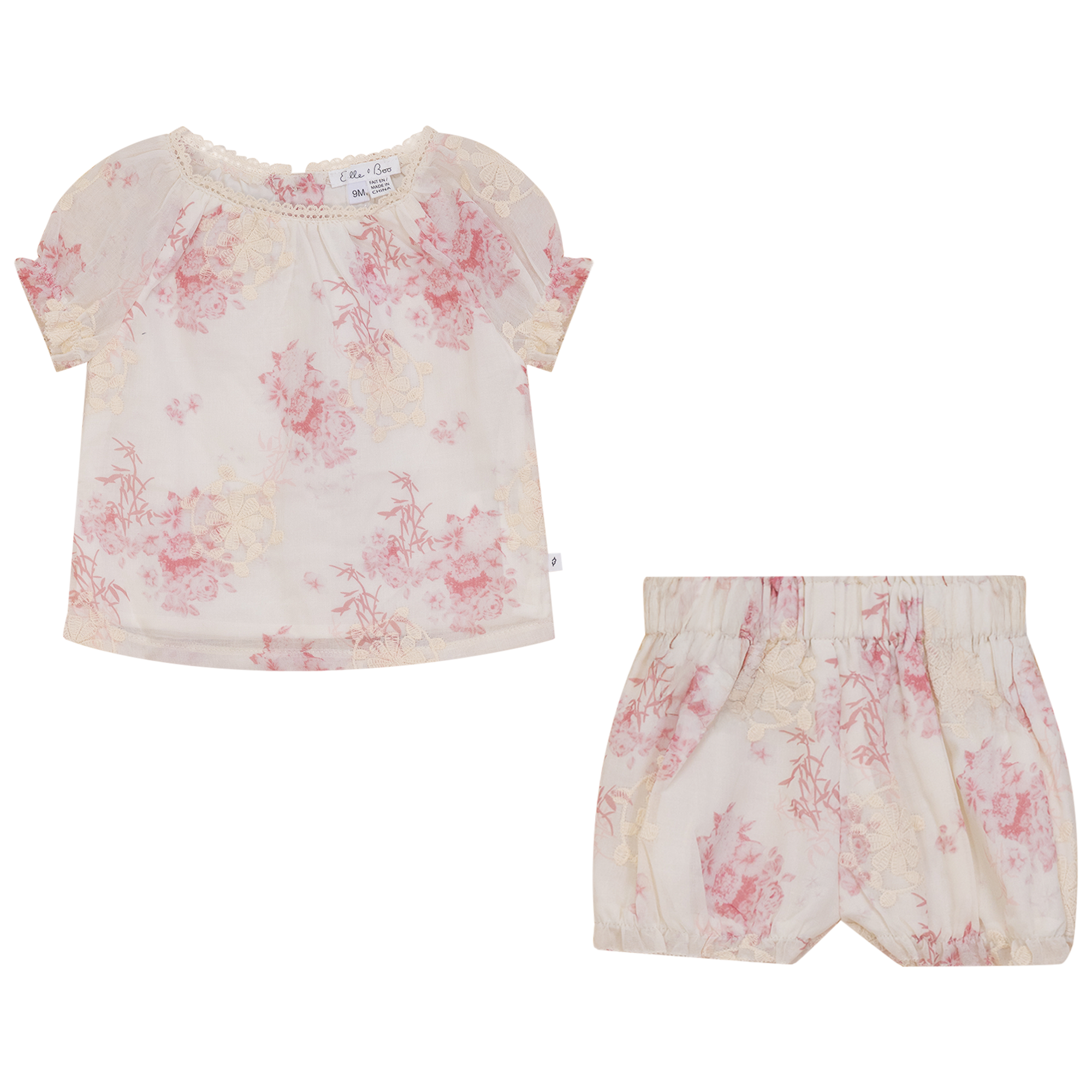 Woven Flower Embroidered 2Pc Set in Rose by Elle & Boo