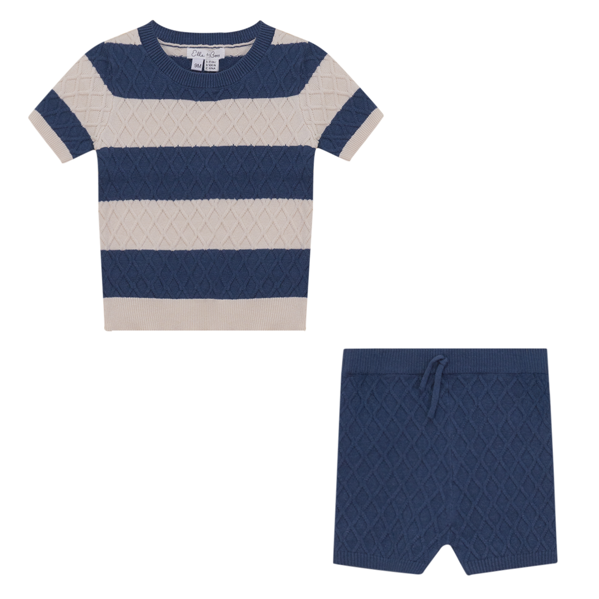 Honeycomb Stripe 2Pc Set in Indigo Jute by Elle & Boo