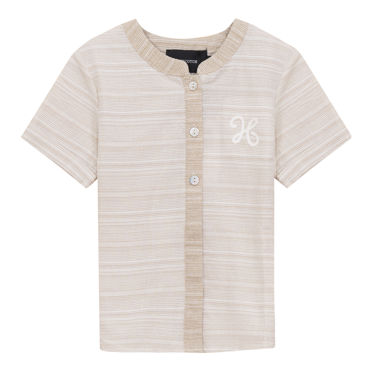 Woven Crinkle Stripe Shirt in Light Sand by Hopscotch