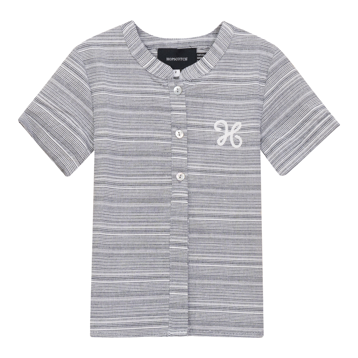 Woven Crinkle Stripe Shirt in Navy by Hopscotch