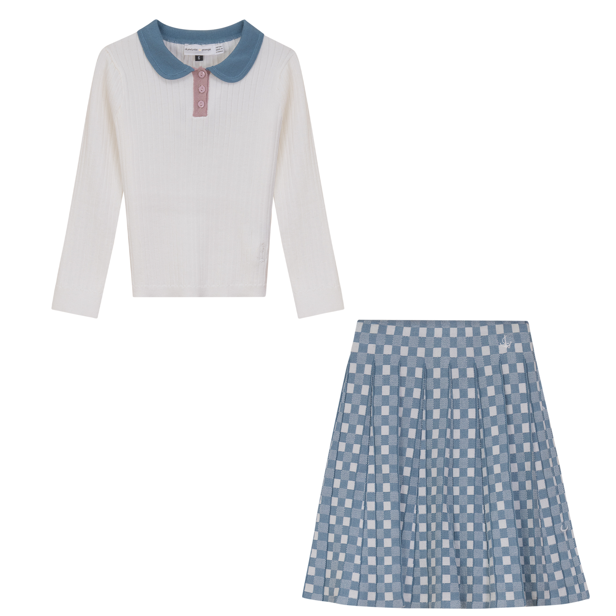 Checkered 2Pc Set in Sky Blue Powder by Charlotte & George