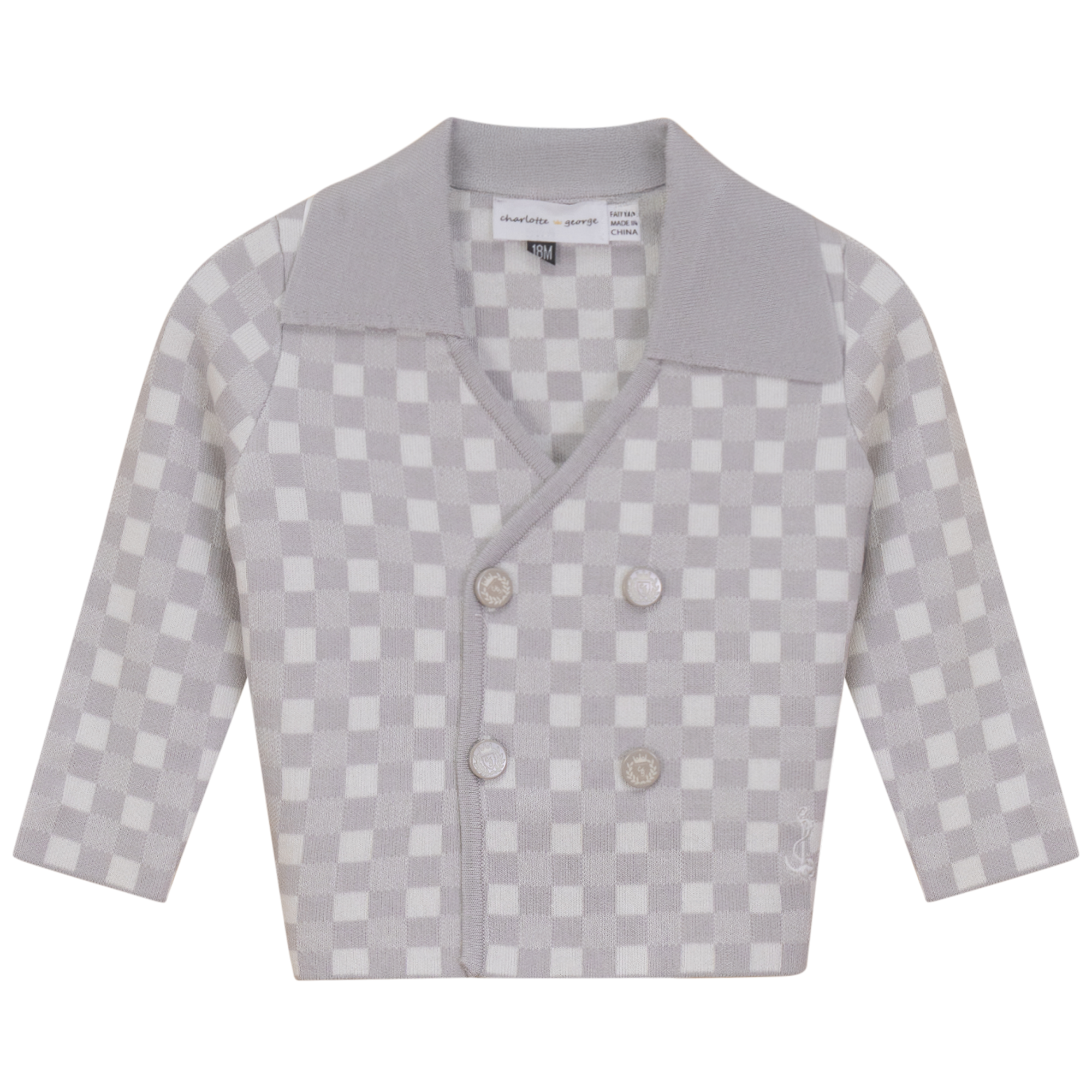 Checkered Double Breasted Jacket in Silver Grey by Charlotte & George
