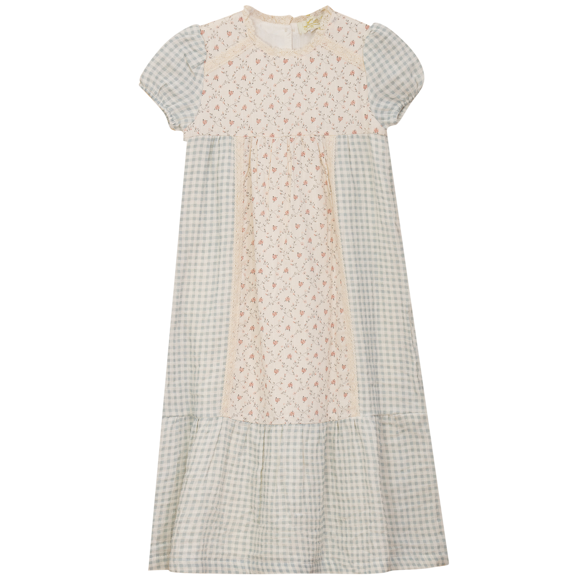 Maxi Dress with Lace Trim in Blue Grey Pink by Lola