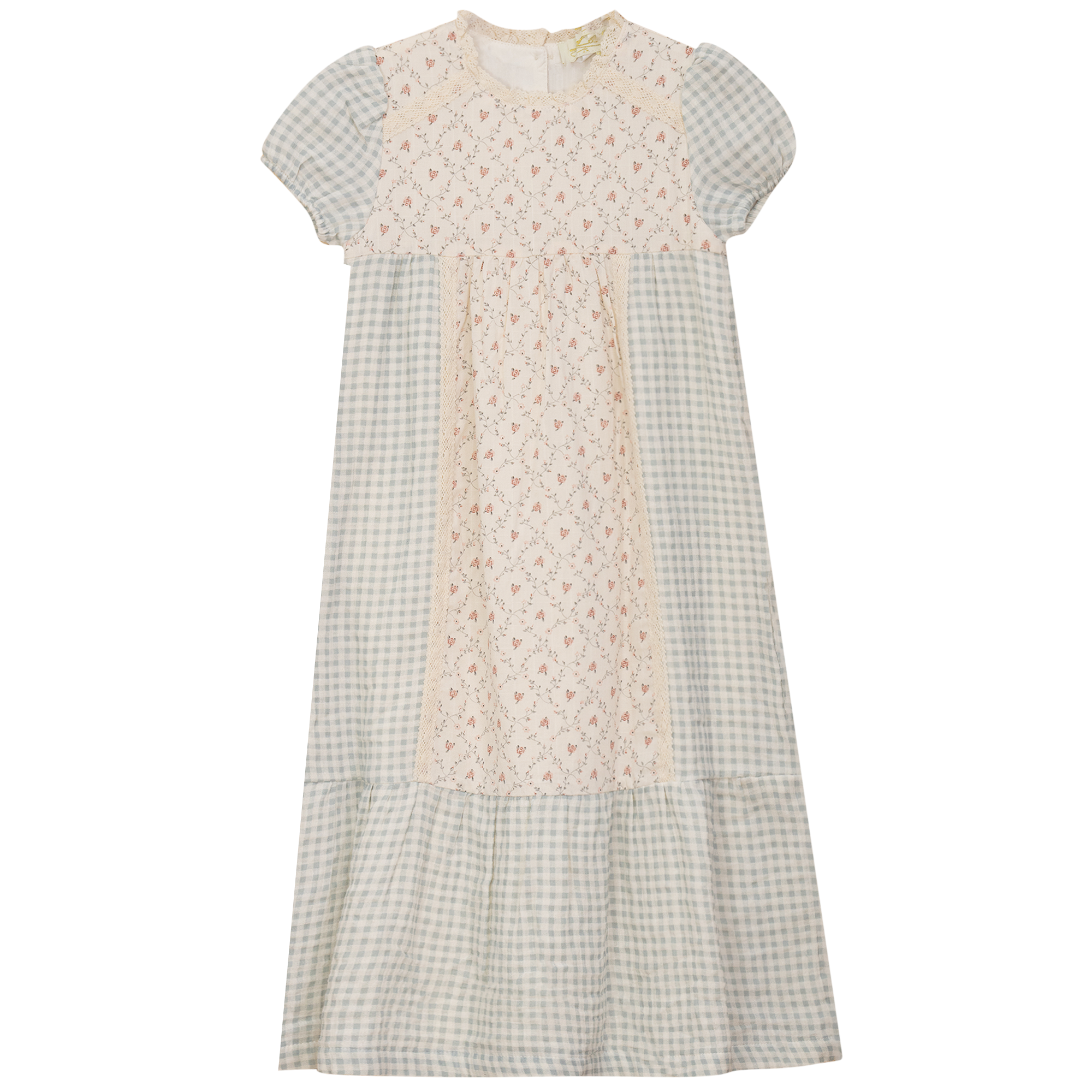 Maxi Dress with Lace Trim in Blue Grey Pink by Lola