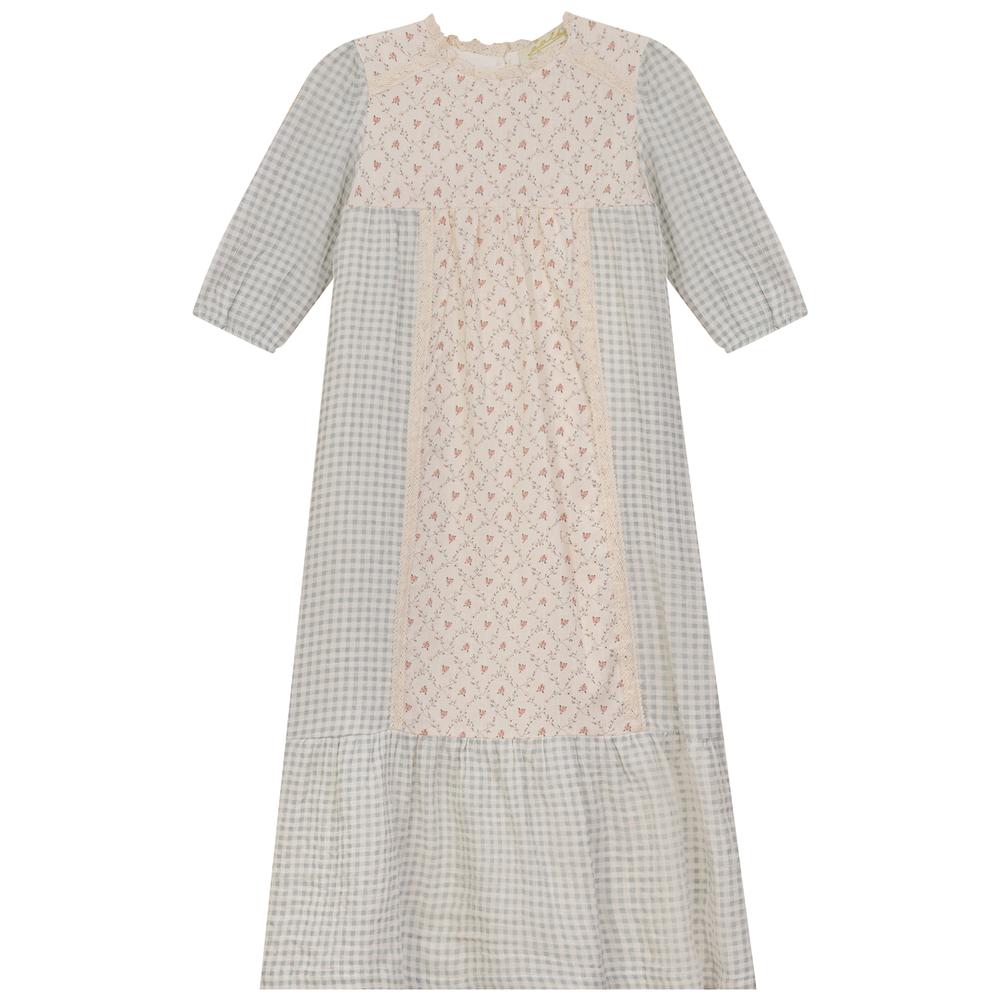 Maxi Dress with Lace Trim in Blue Grey Pink by Lola