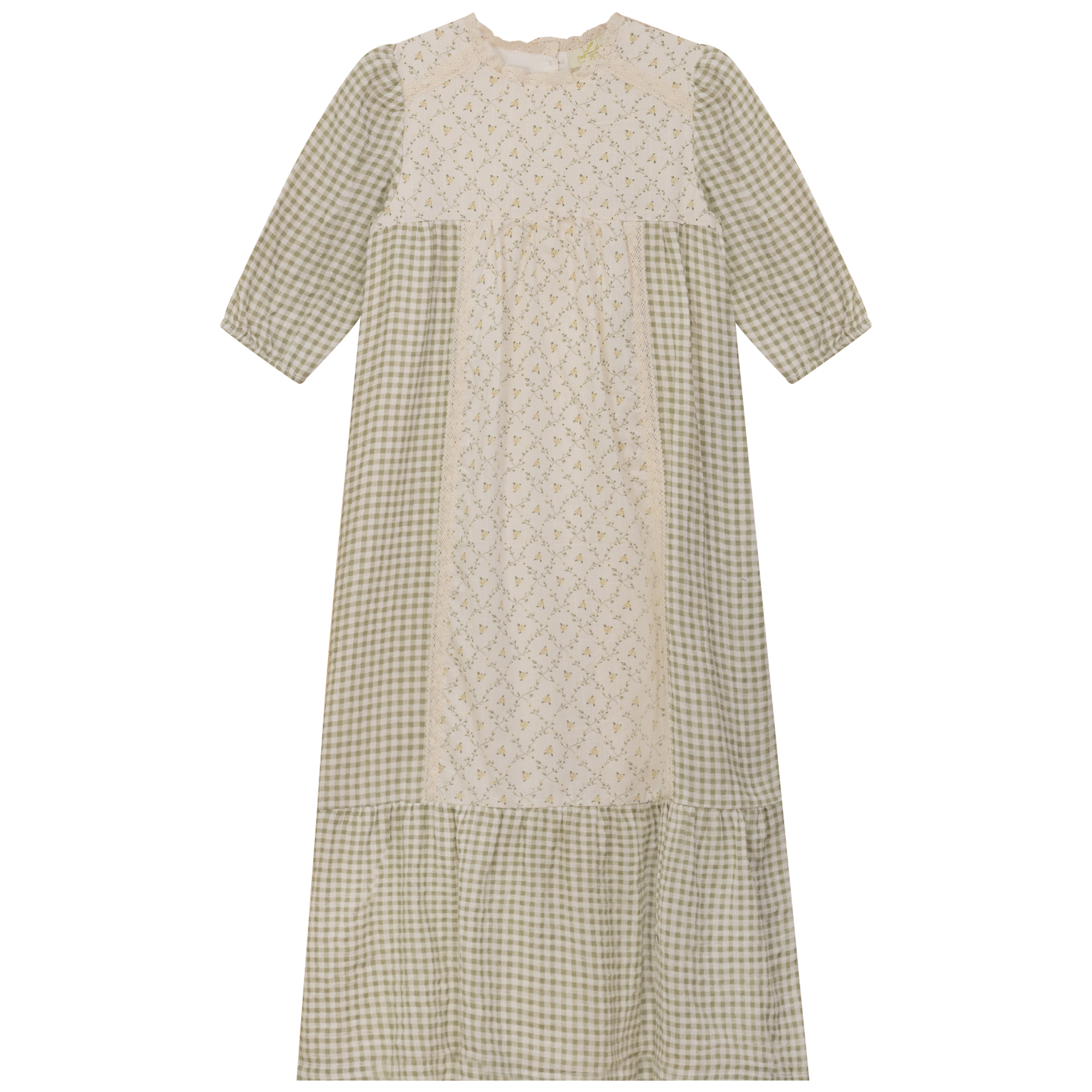 Maxi Dress with Lace Trim in Blue Grey Pink by Lola