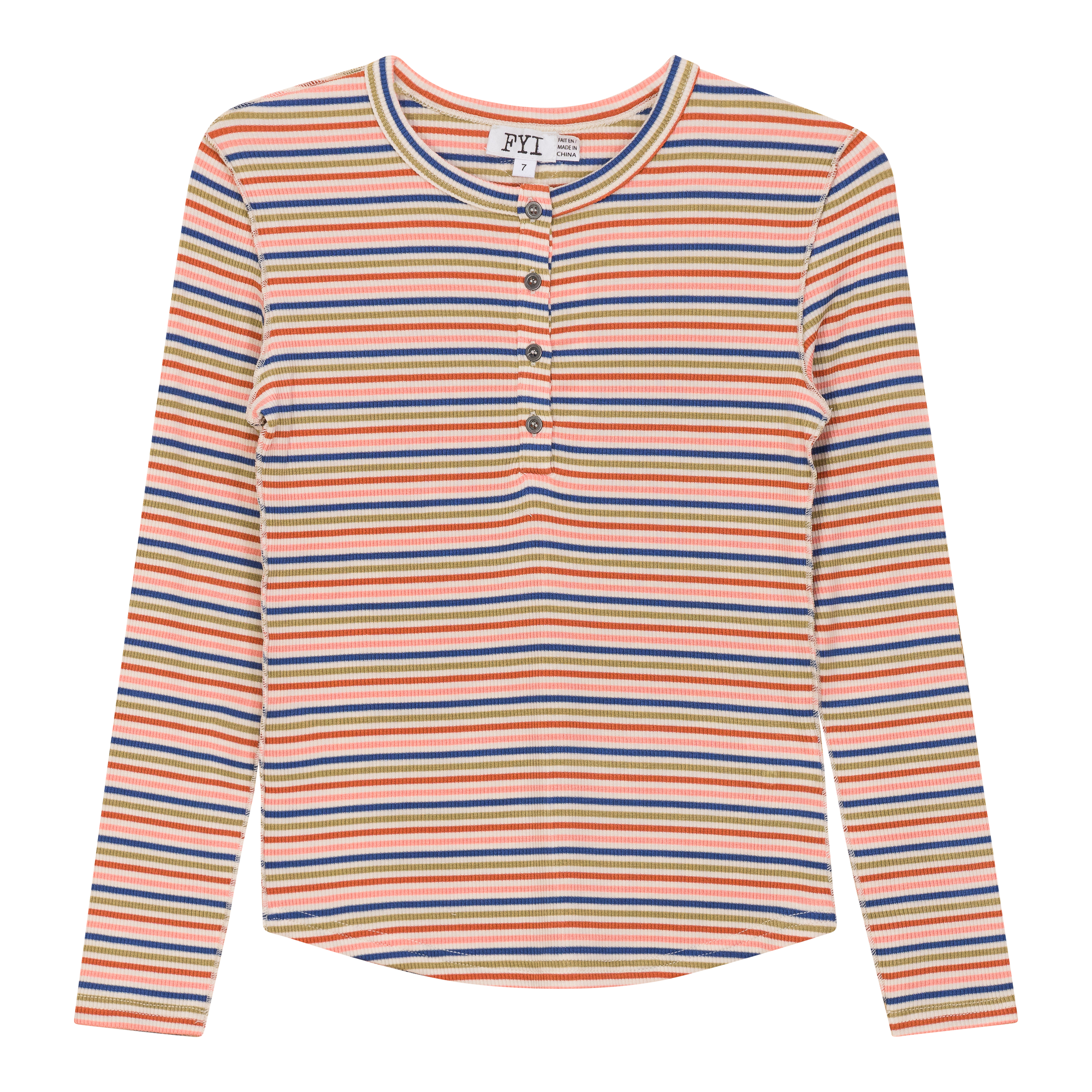 Multi Striped Ribbed Top in Denim by FYI