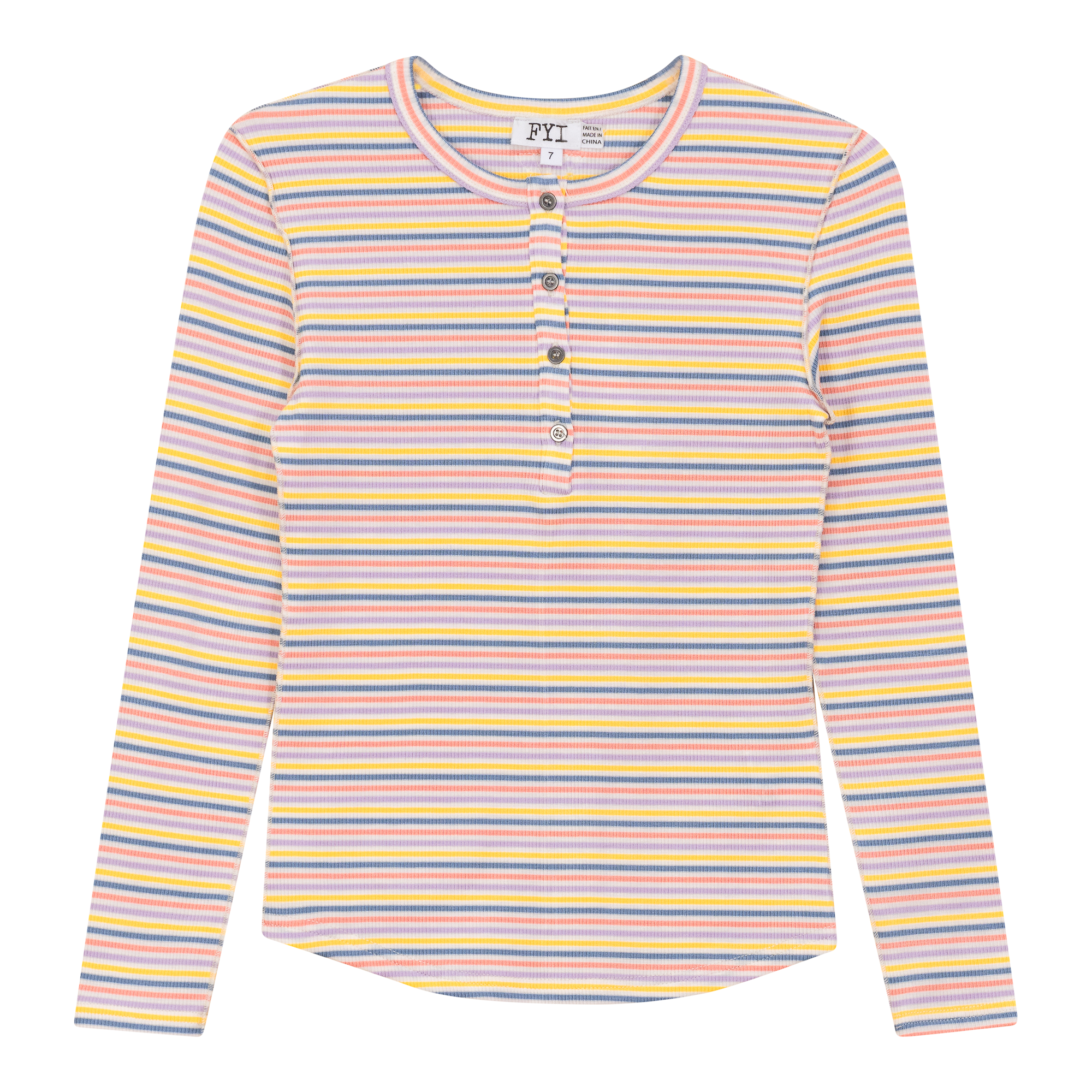 Multi Striped Ribbed Top in Light Denim by FYI
