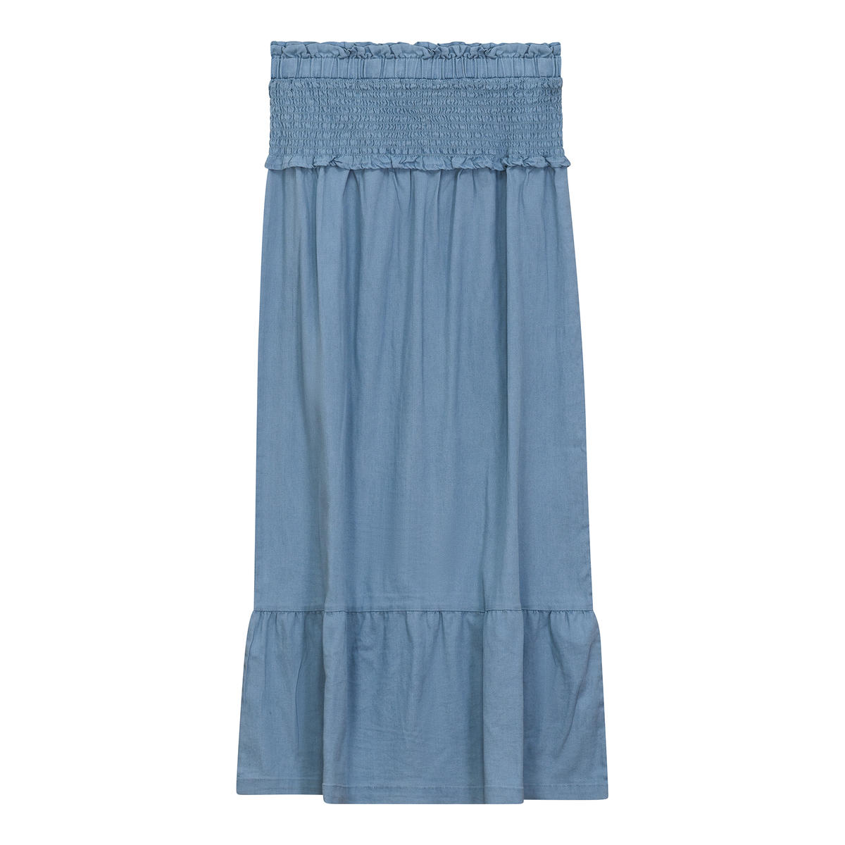 Denim Smoked Yoke Skirt in Light Denim Wash by FYI