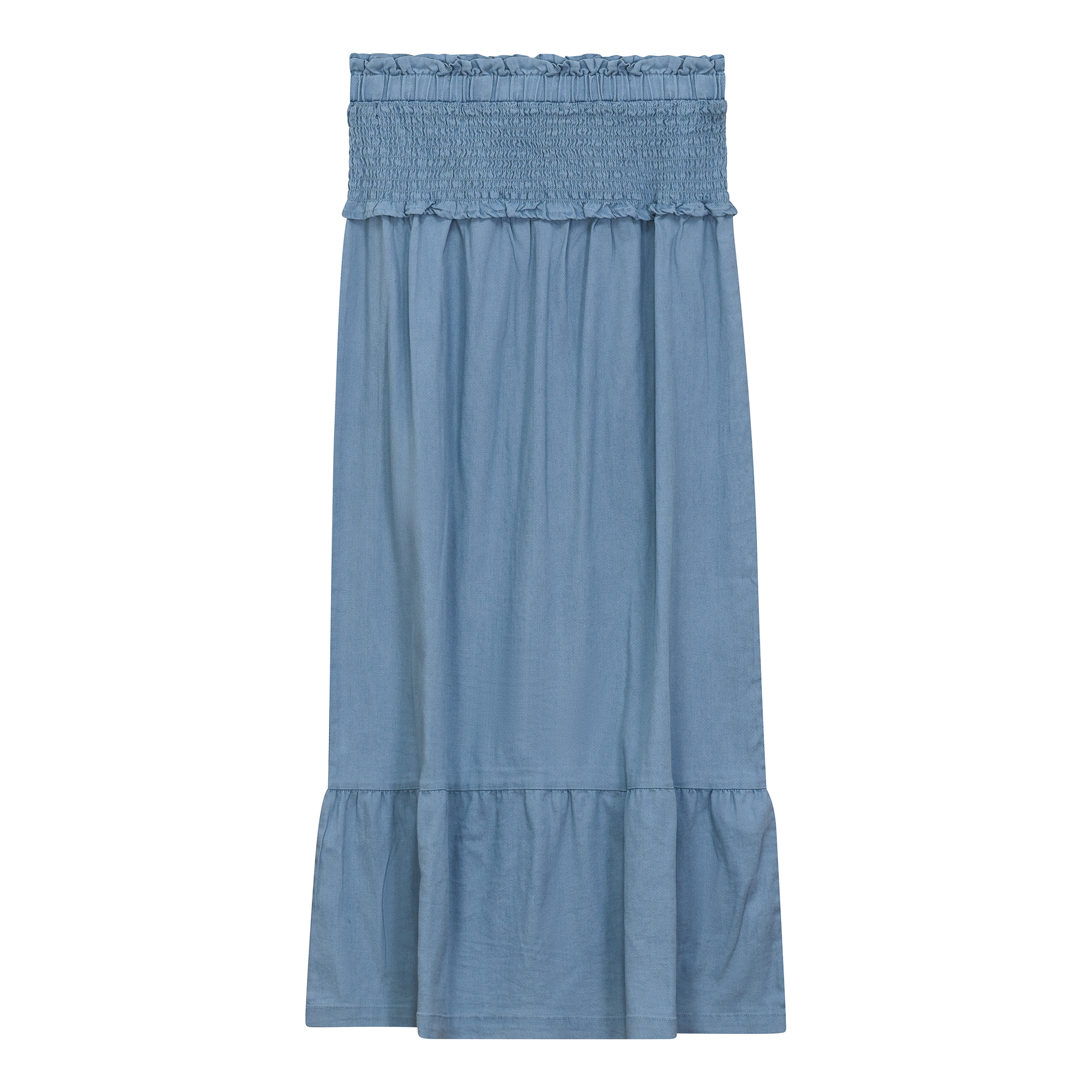 Denim Smoked Yoke Skirt in Light Denim Wash by FYI