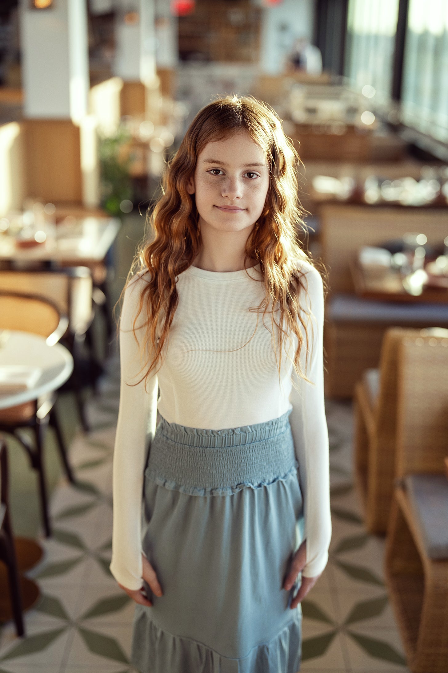 Denim Smoked Yoke Skirt in by FYI