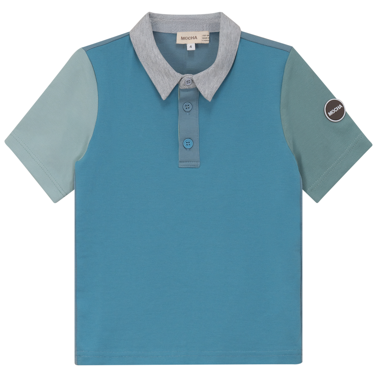 Woven Short sleeve Contrast Polo in Dark Dusty Blue Dusty Blue by Mocha