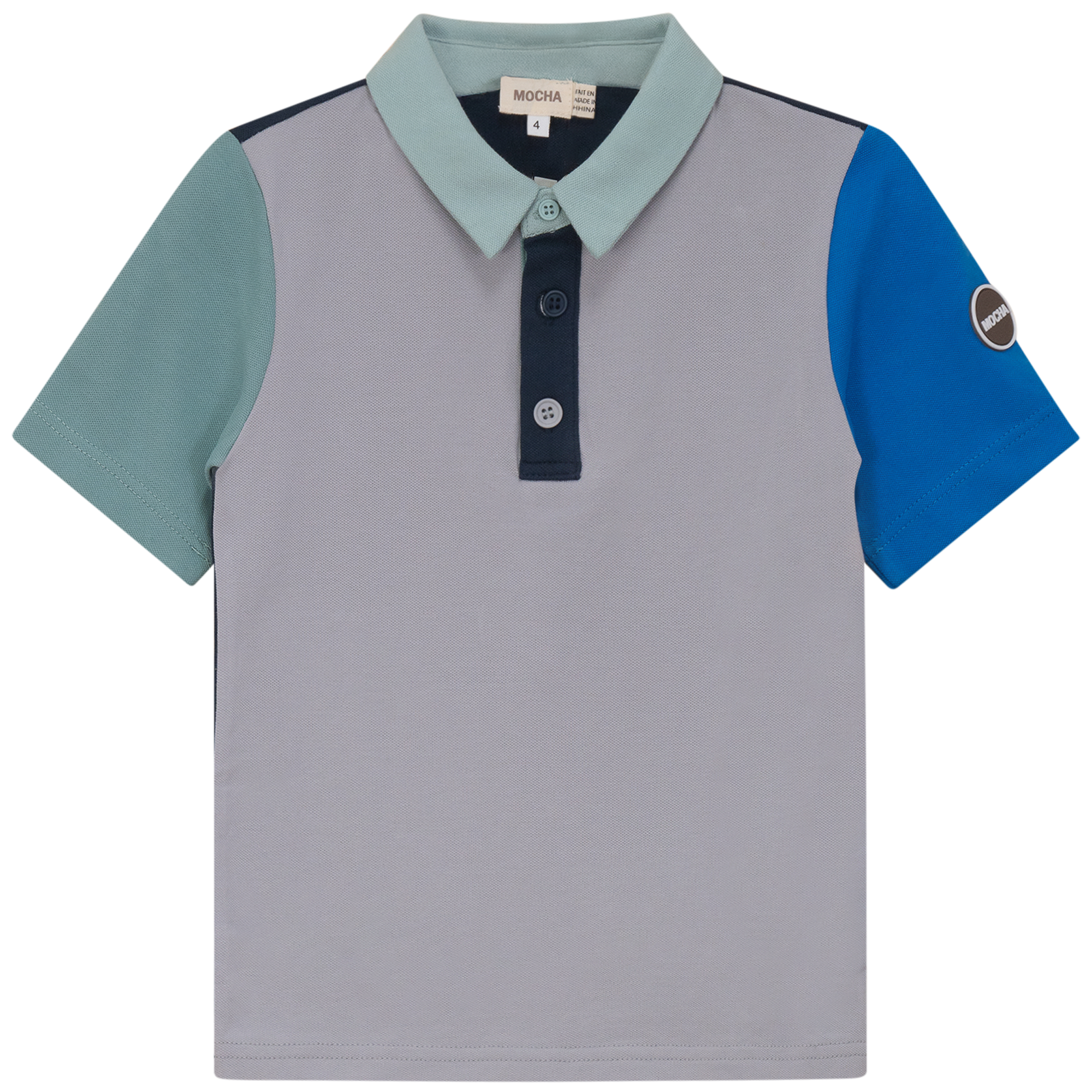 Woven Short sleeve Contrast Polo in Navy Grey by Mocha
