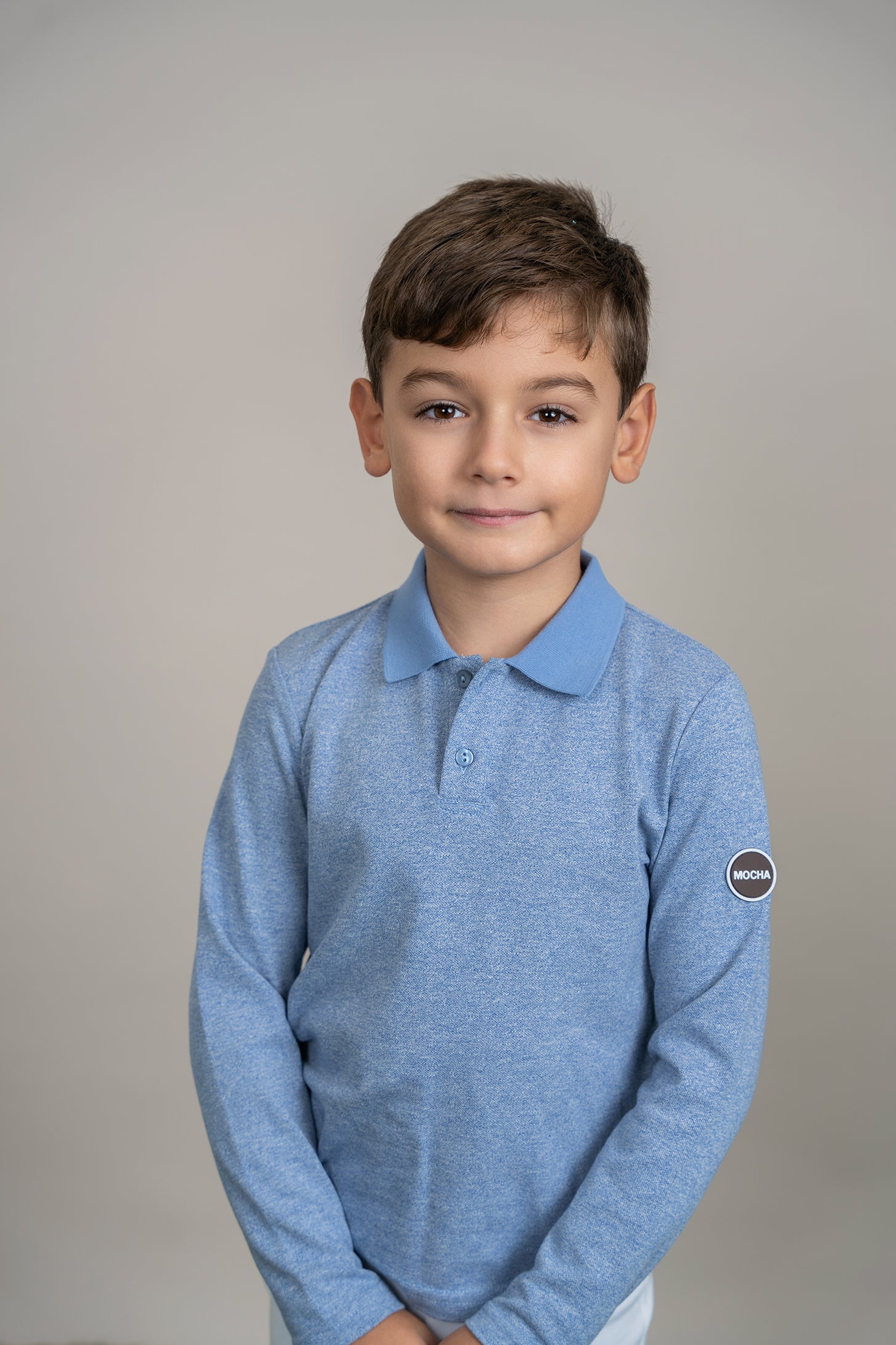 Woven long sleeve Polo in by Mocha