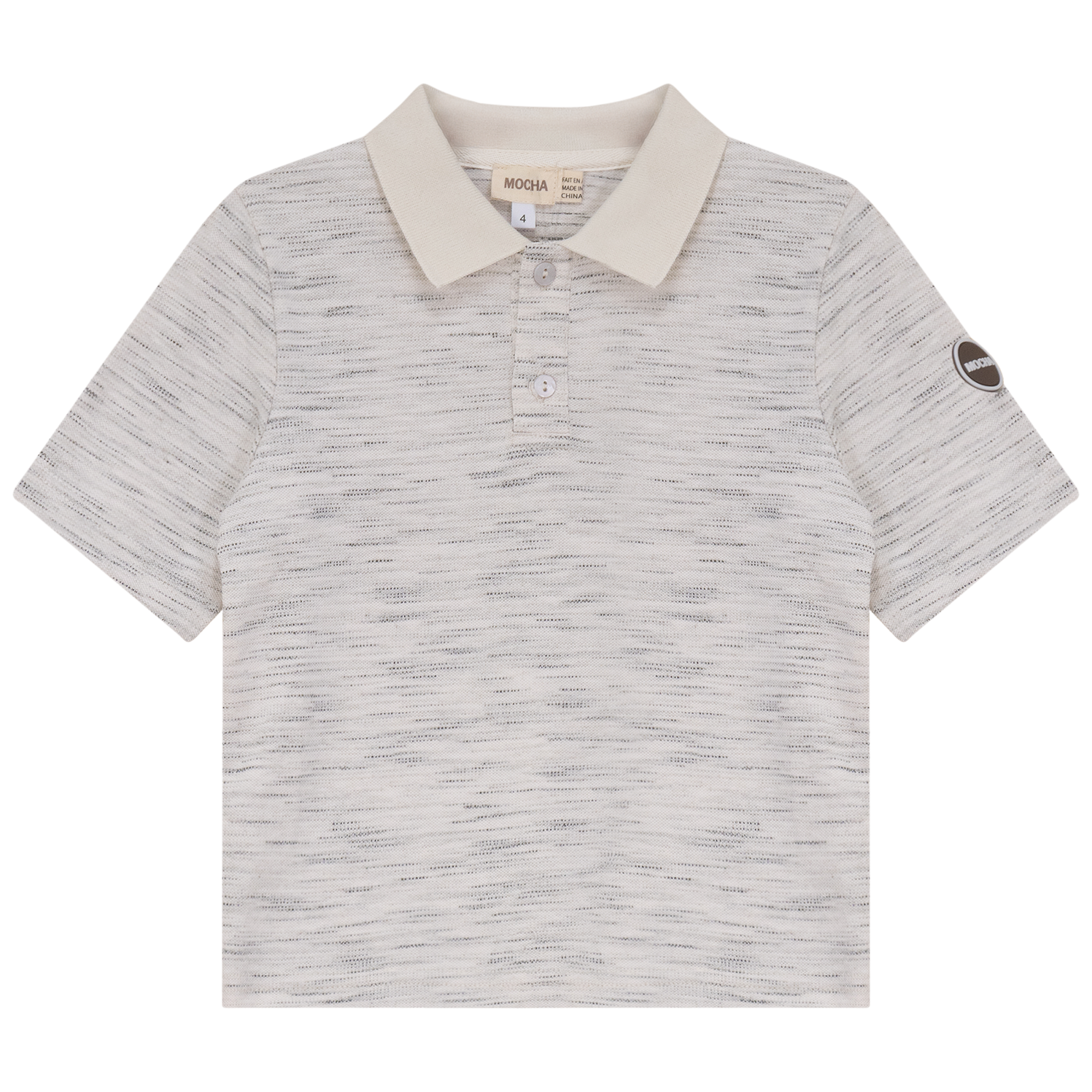 Woven Short Sleeve Polo in Off White Black by Mocha