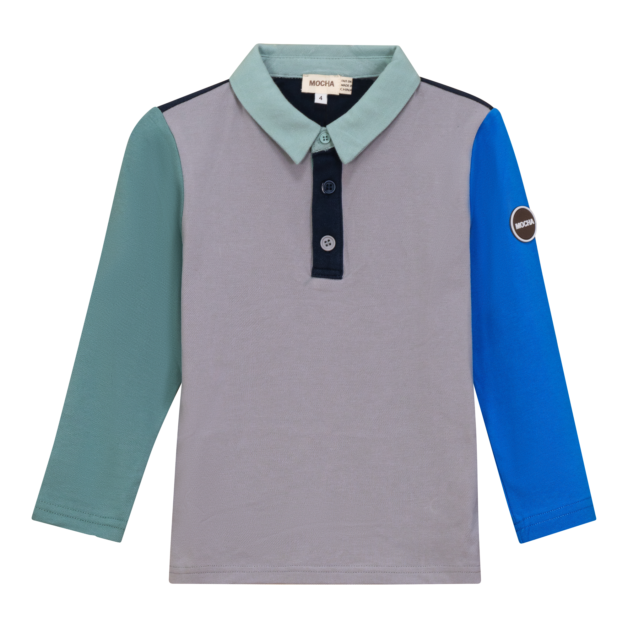 Woven Long Sleeve Contrast Polo in Navy Grey by Mocha