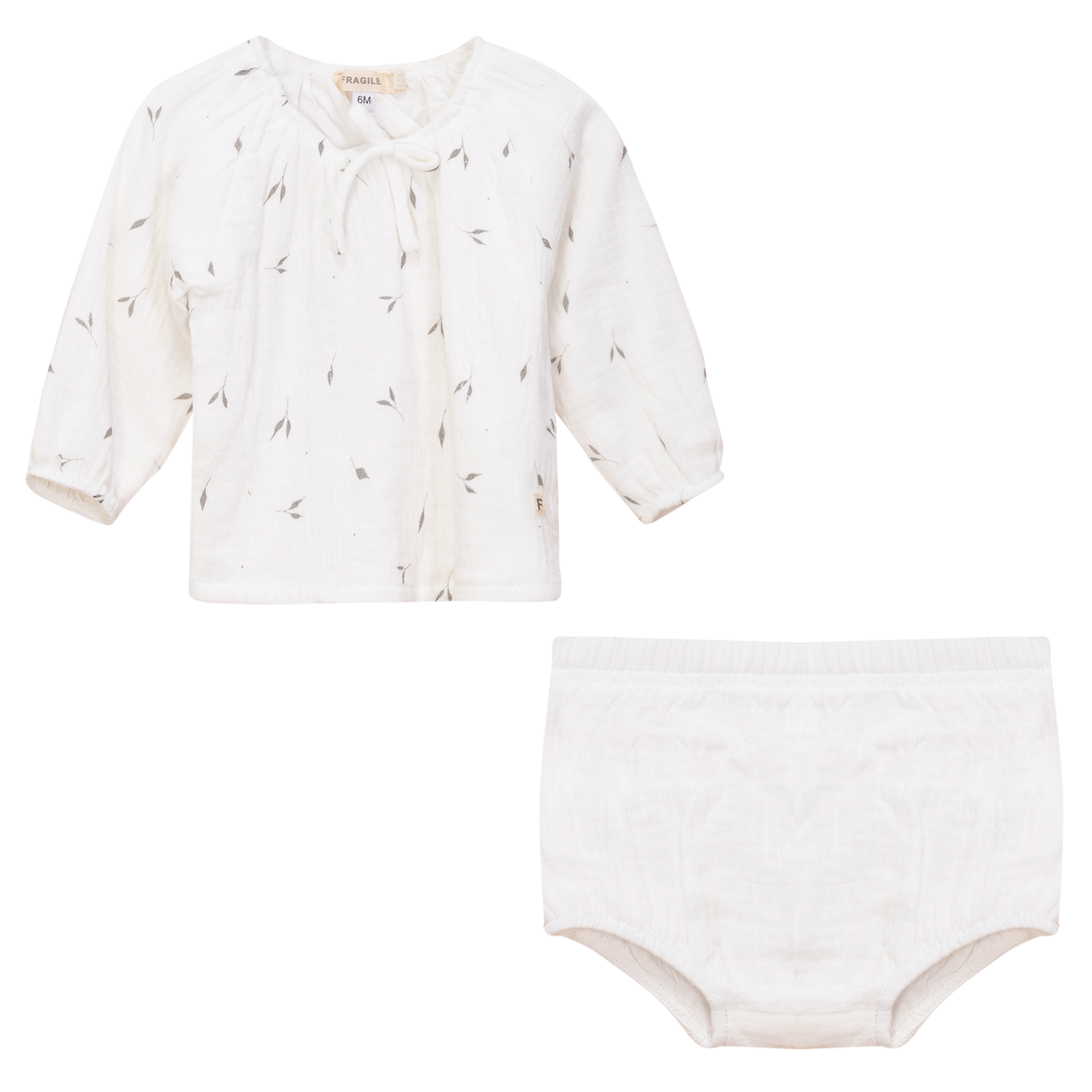 Leaf Print 2Pc Set in White by Fragile