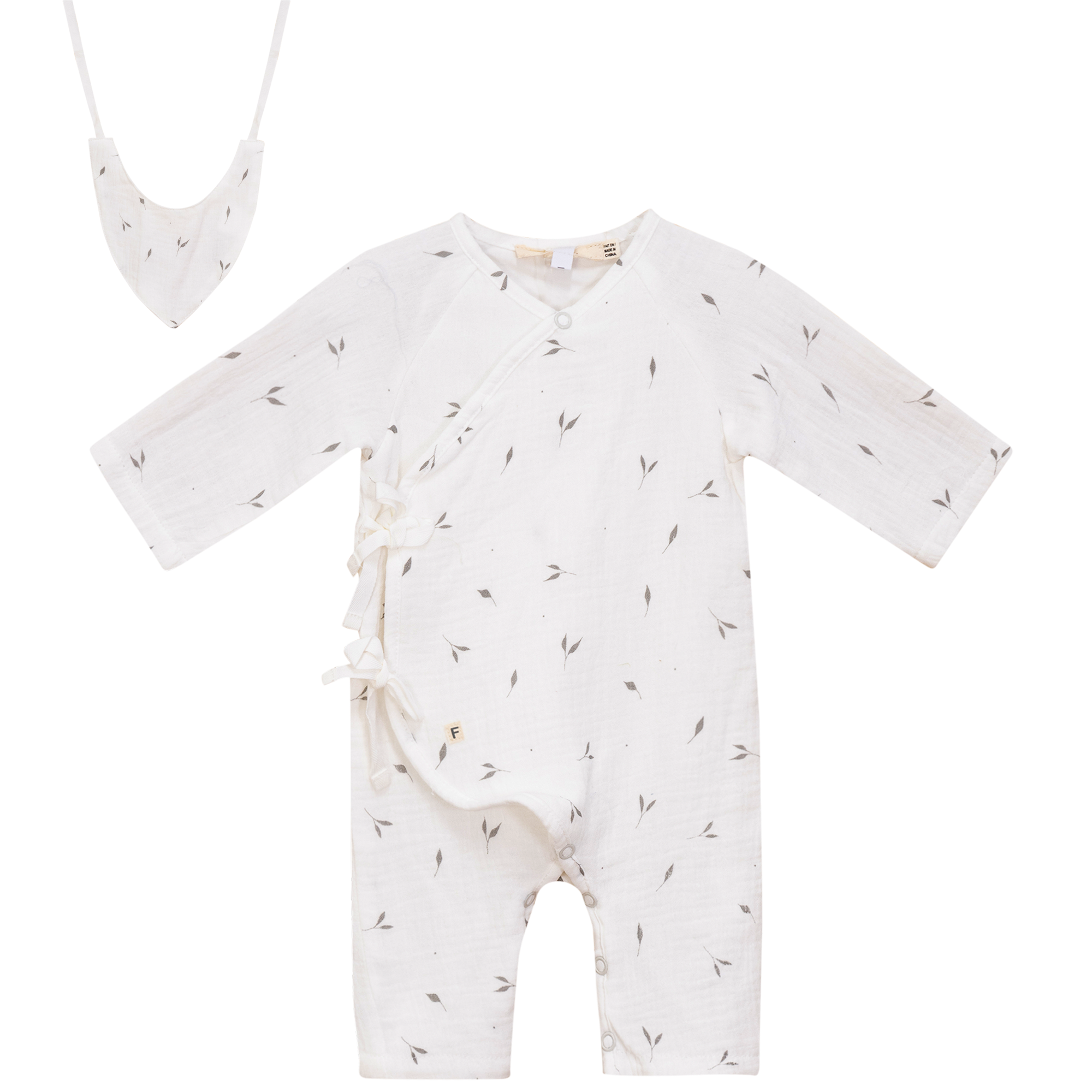 Leaf Print muslin Wrap Romper in White by Fragile