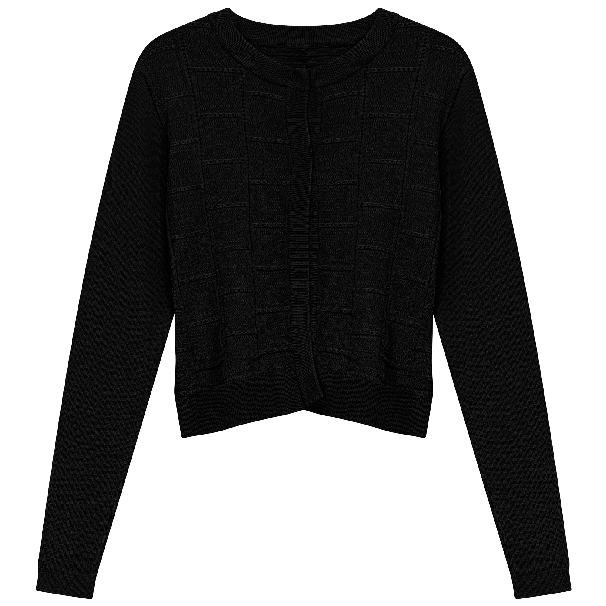 Pointelle Knit Crop Cardigan in Black by Aspect