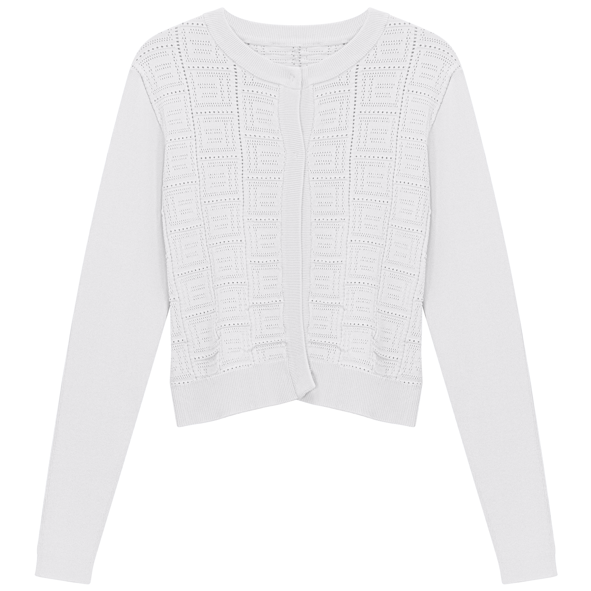 Pointelle Knit Crop Cardigan in White by Aspect