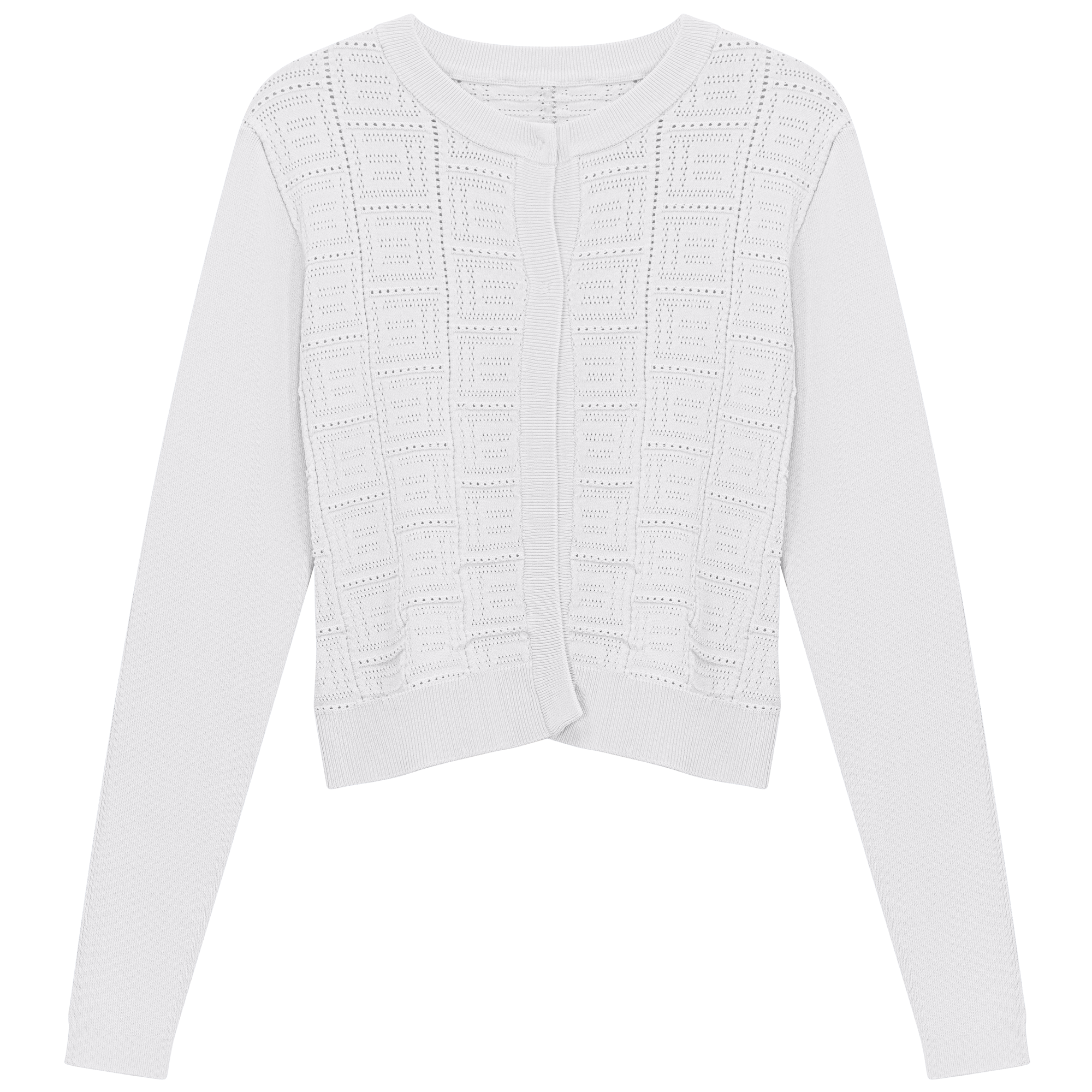 Pointelle Knit Crop Cardigan in White by Aspect