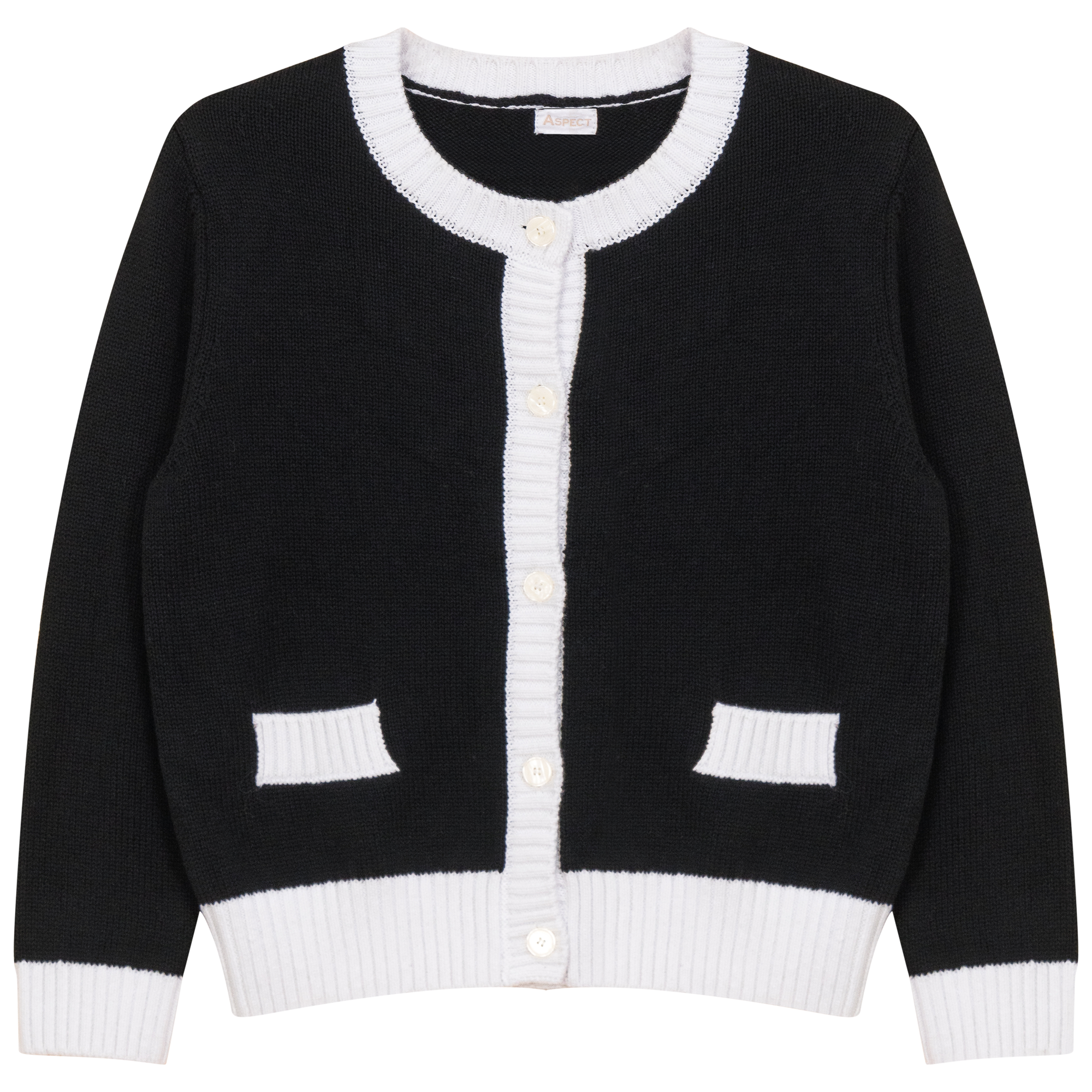 Contrast Trim Cardigan in Black White by Aspect