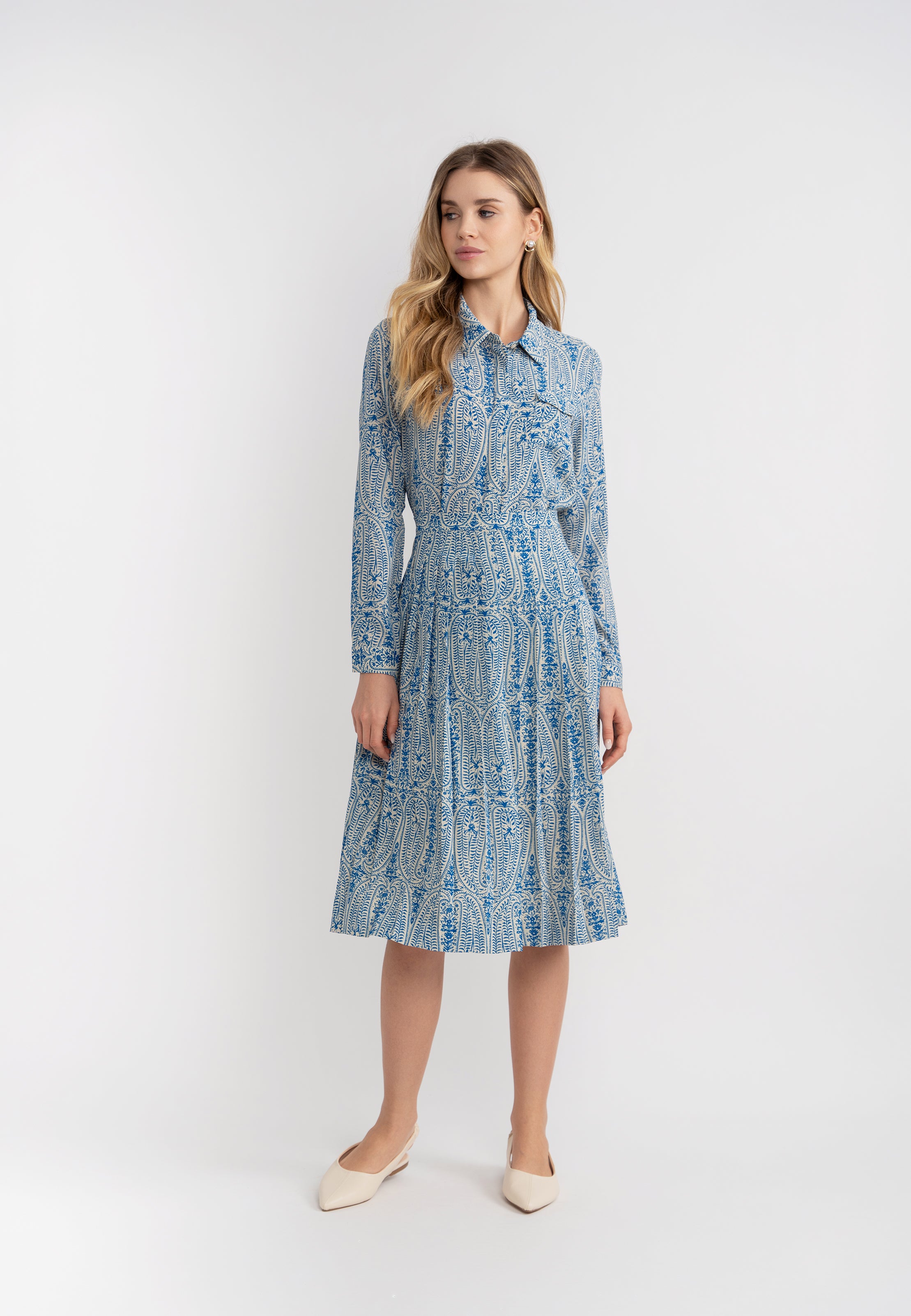 Paisley Print Pleated Skirt in Royal by Aspect