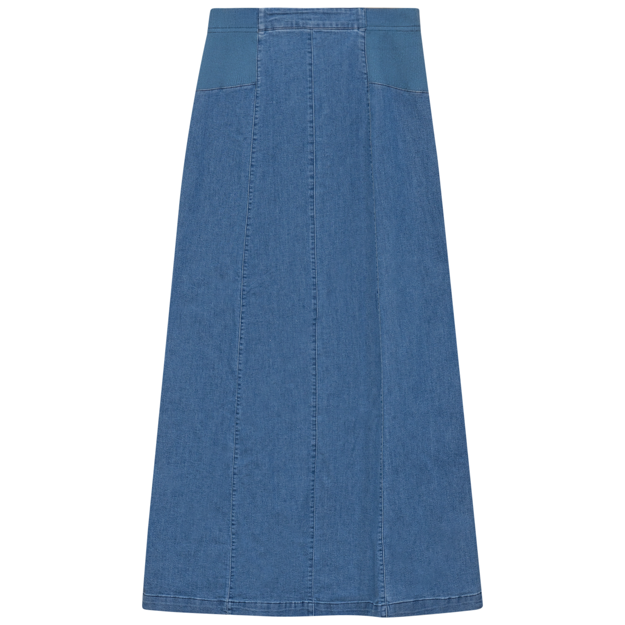 Stretch Denim Paneled Skirt in Chambray Wash by Ginger