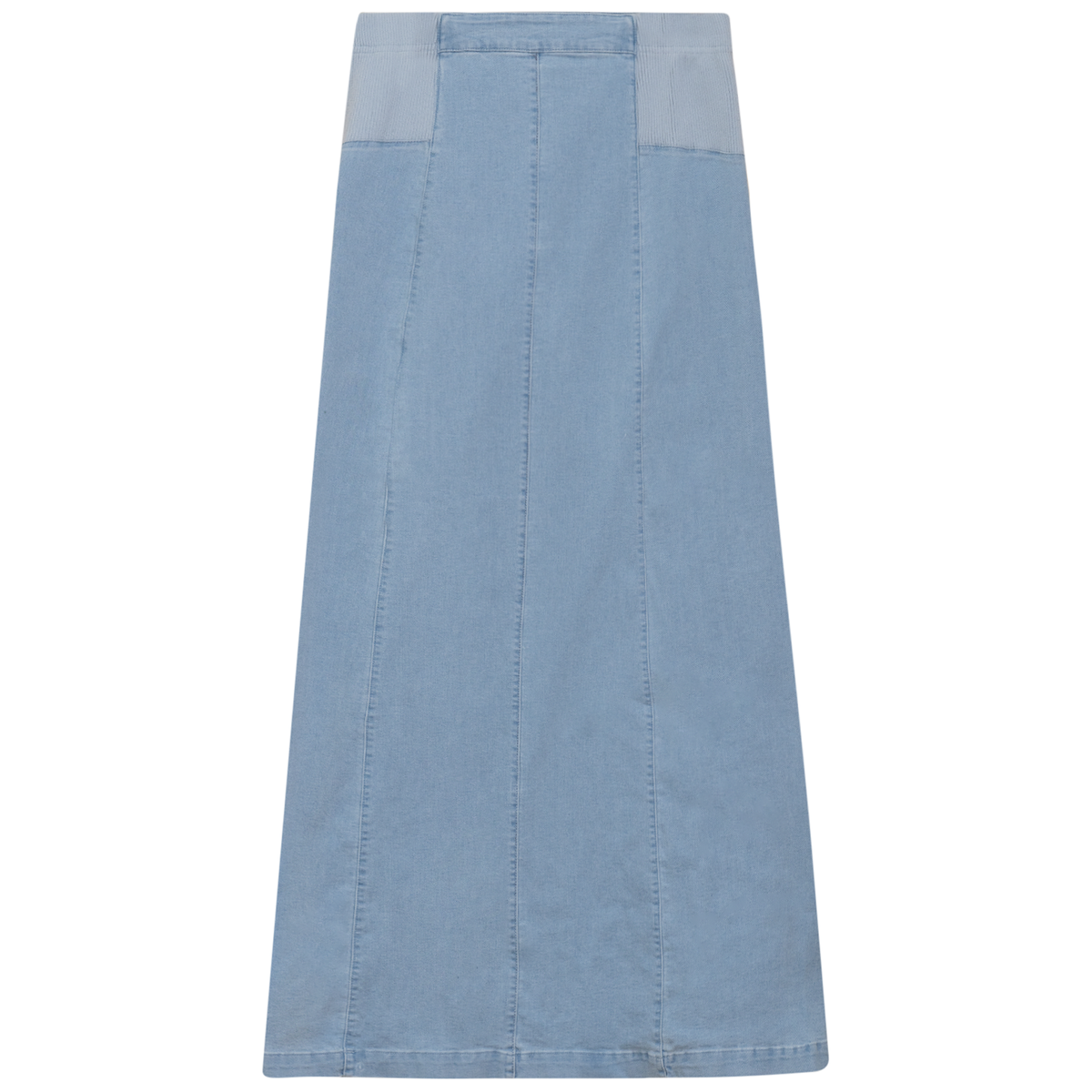 Stretch Denim Paneled Skirt in Light Denim Wash by Ginger