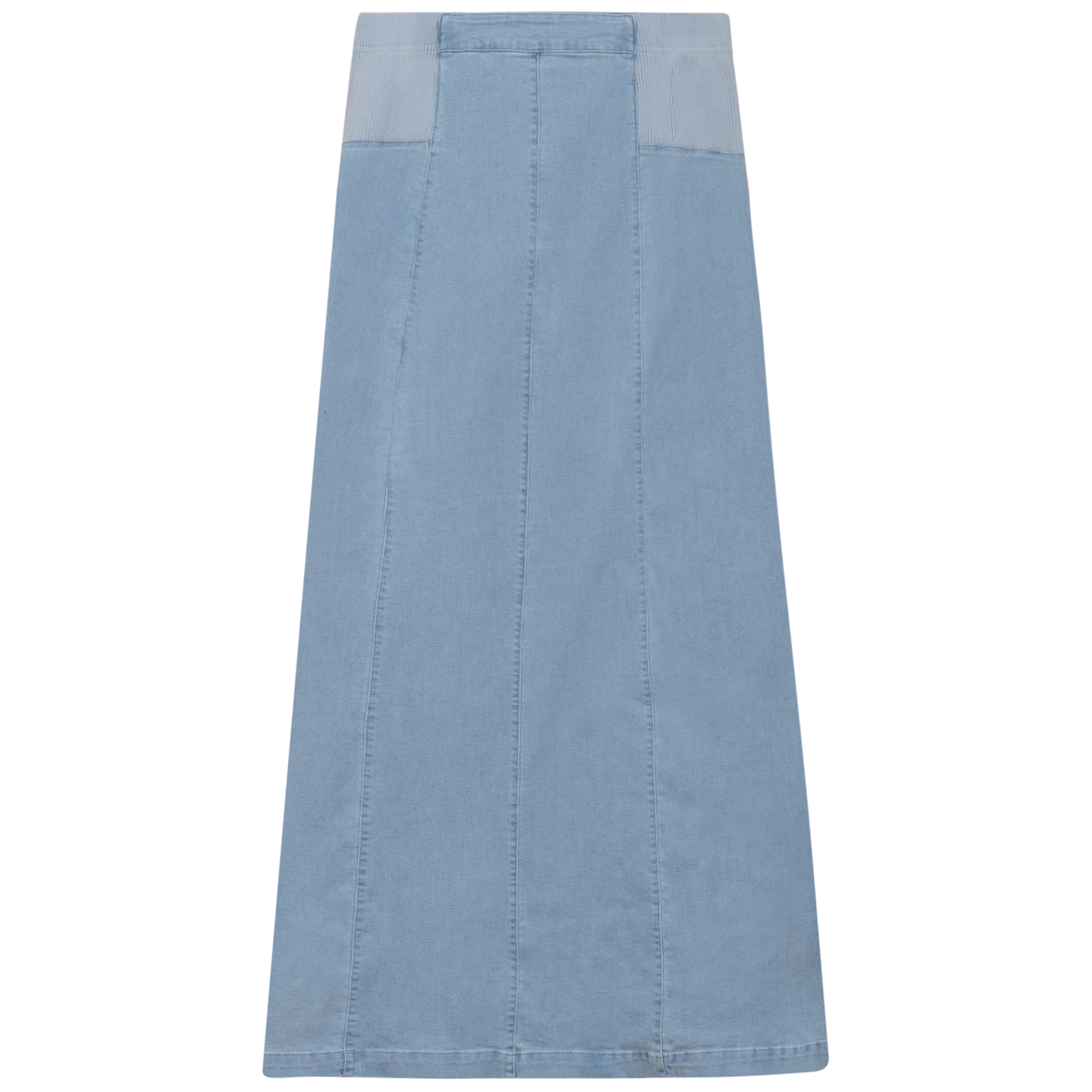 Stretch Denim Paneled Skirt in Light Denim Wash by Ginger