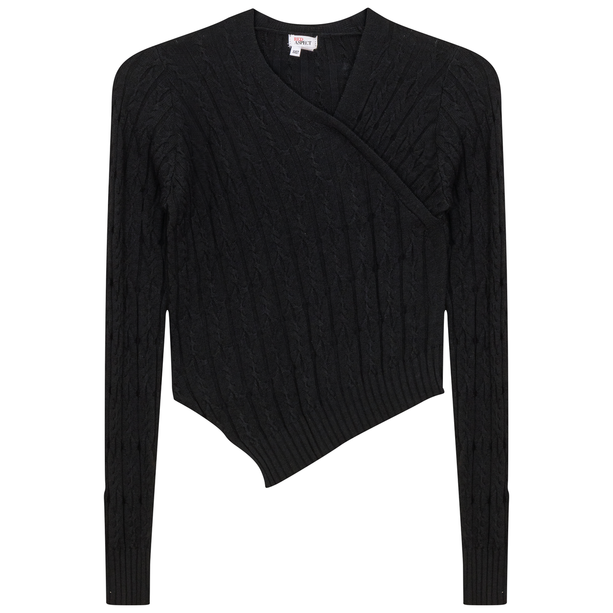 Cable Knit Asymmetric Top in Black by Aspect