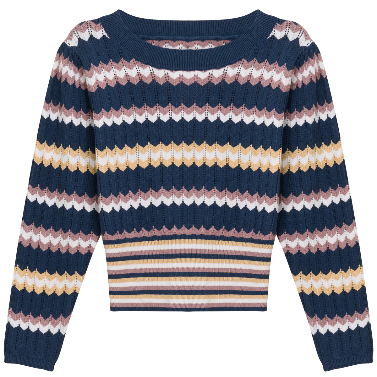 Zig Zag Striped Sweater in Insignia Blue by Aspect