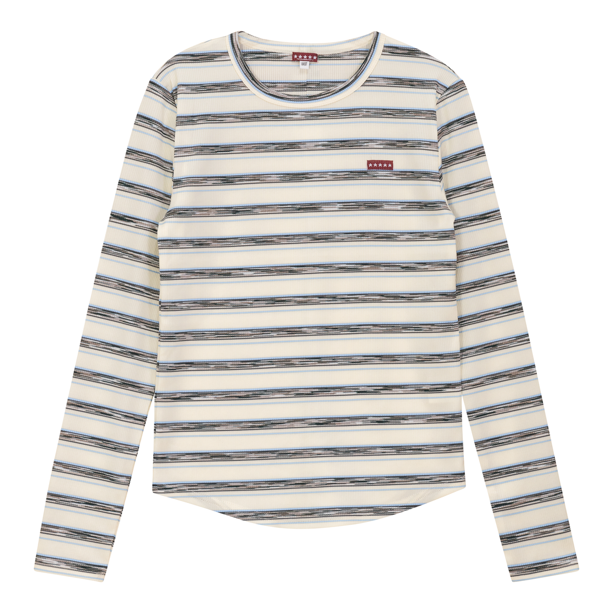 Distressed Stripe Top in Light Denim by 5 Stars