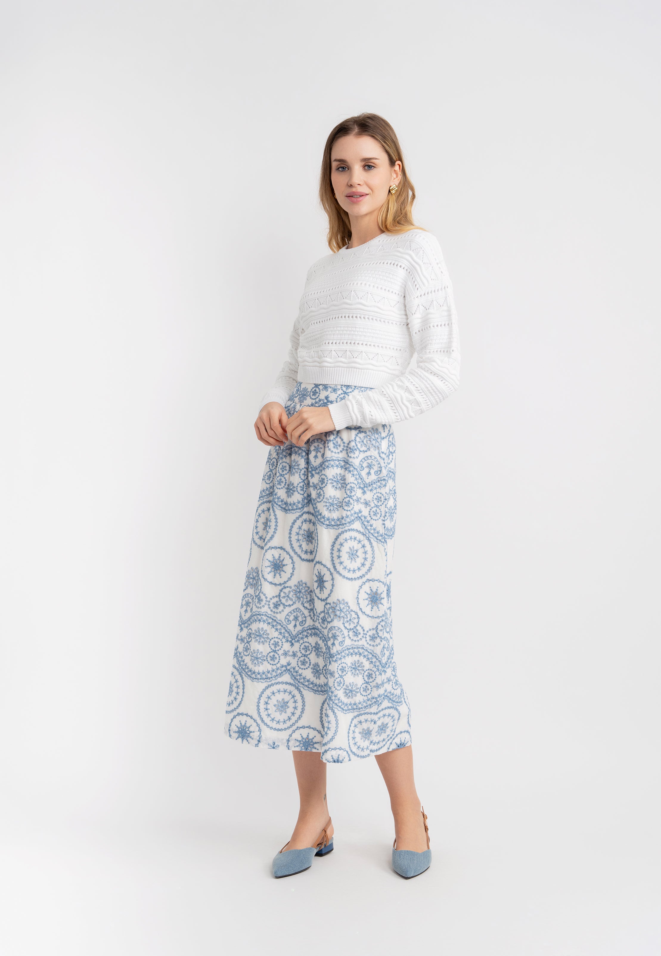 Woven Midi Skirt in Blue by NOX-NY