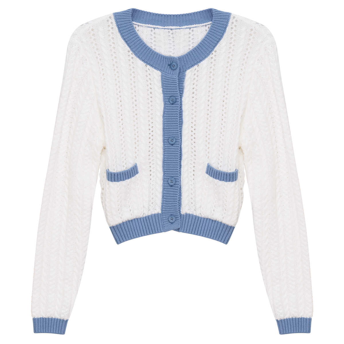 Textured Knit Cardigan in Blue White by NOX-NY