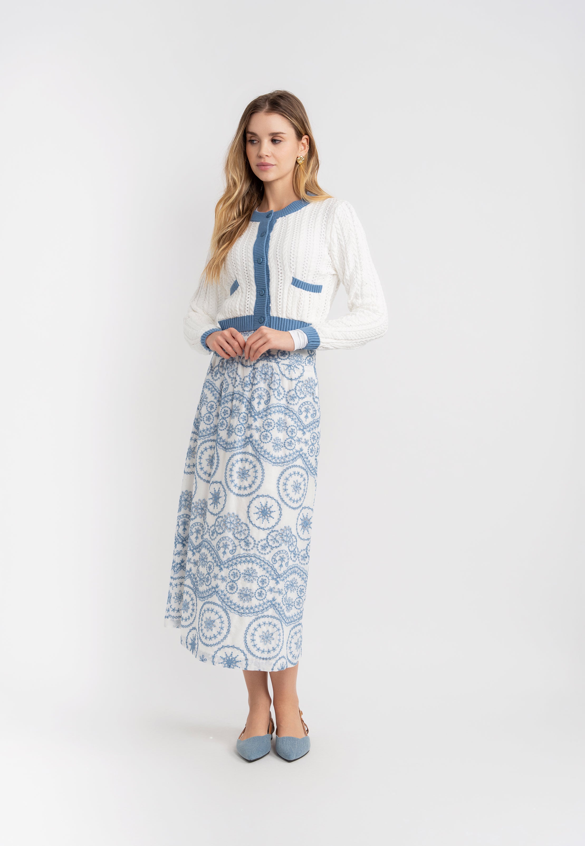 Textured Knit Cardigan in Blue White by NOX-NY