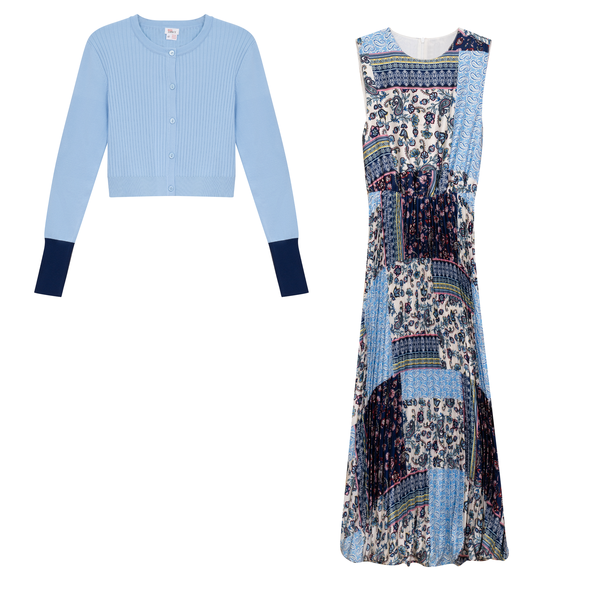 Pleated Jumper with Cardigan Set in Blue by Aspect