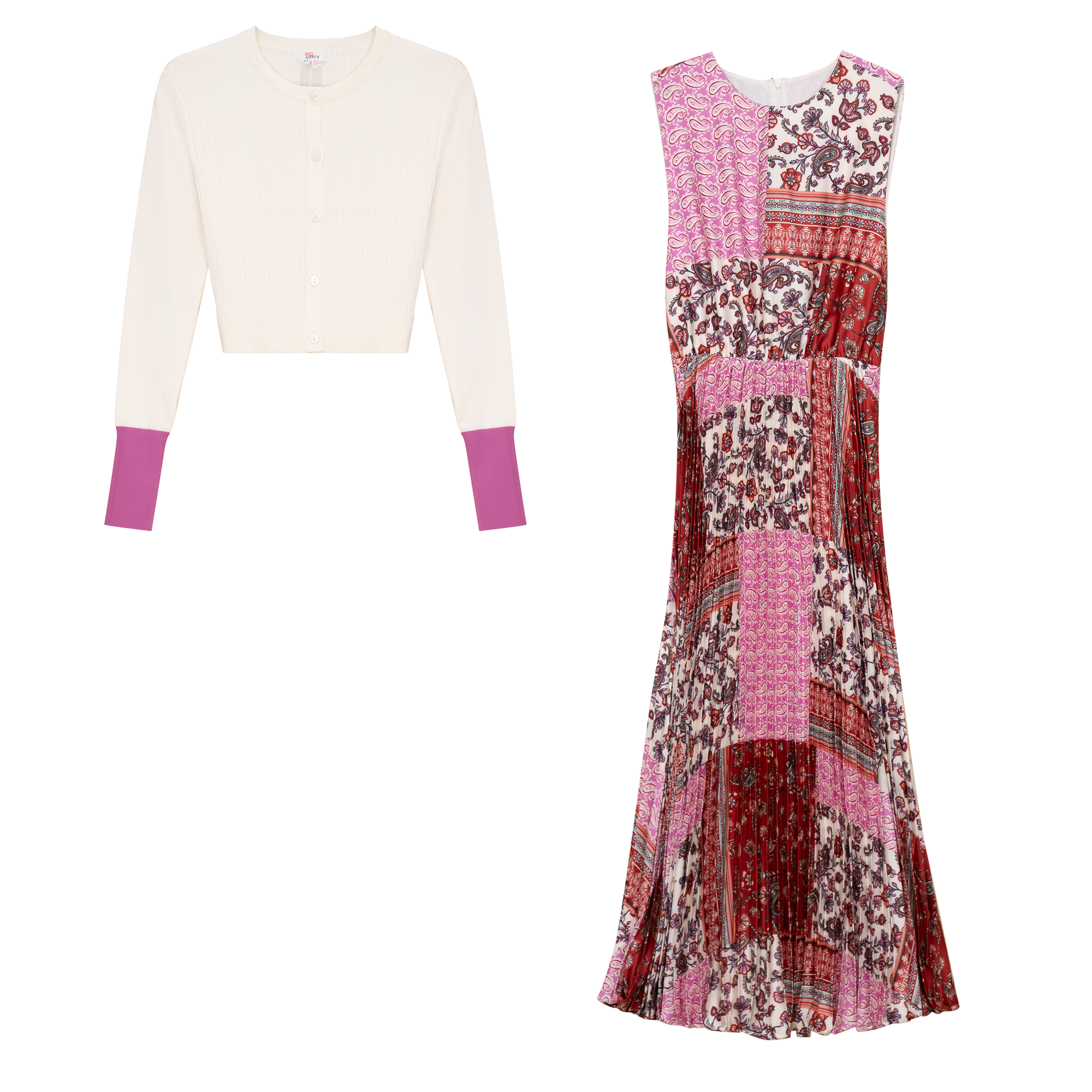 Pleated Jumper with Cardigan Set in Pink by Aspect