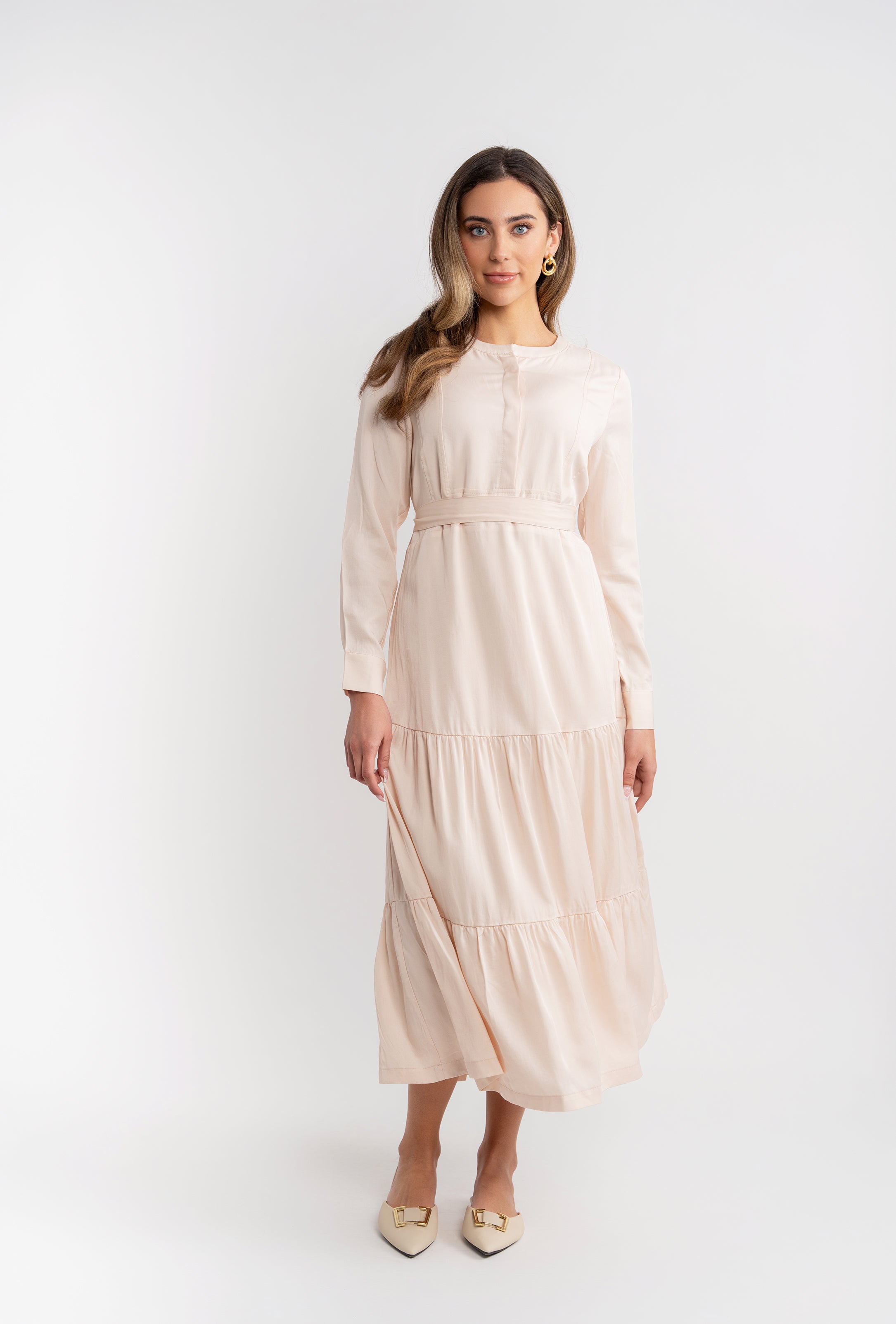 Woven Tiered Belt Dress in by NOX-NY