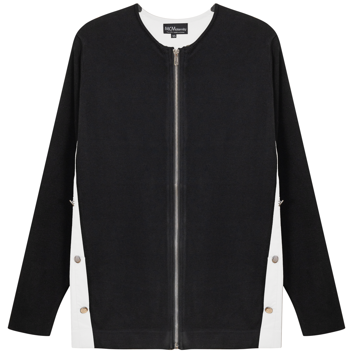 Maternity Knit Shirting Zipper Jacket in Black White by MCM