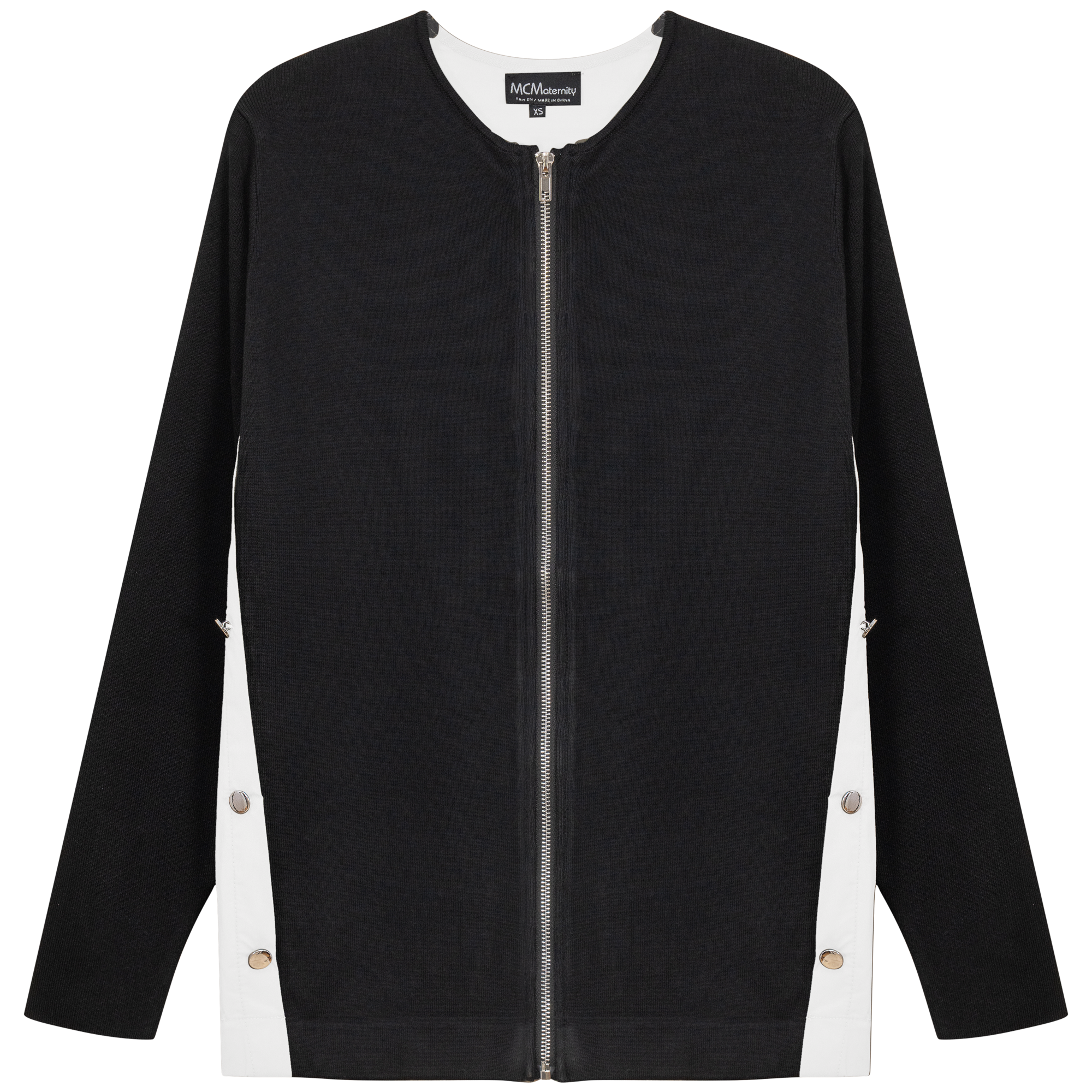 Maternity Knit Shirting Zipper Jacket in Black White by MCM